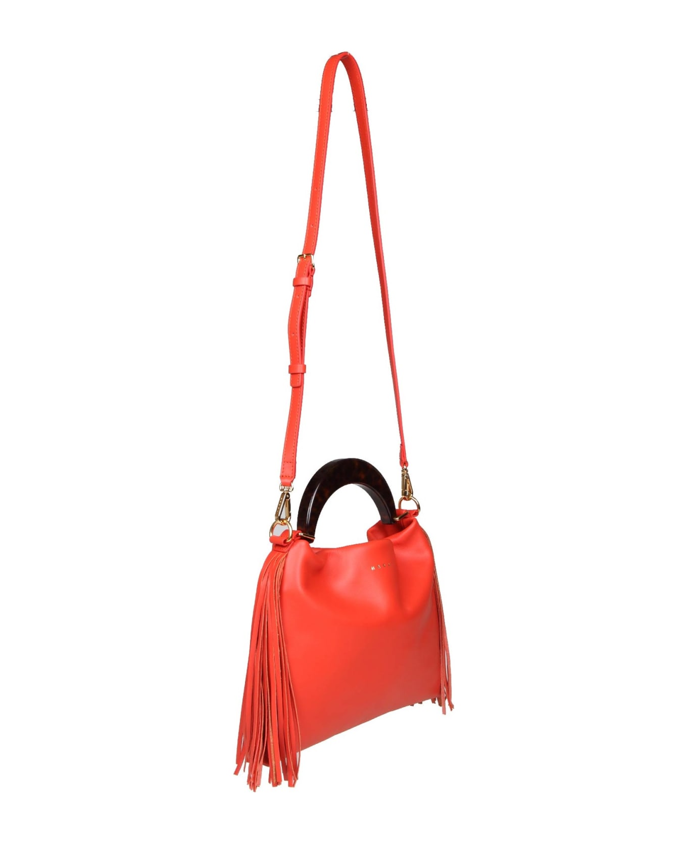 Marni Venice Small Bag With Leather Fringes - Coral