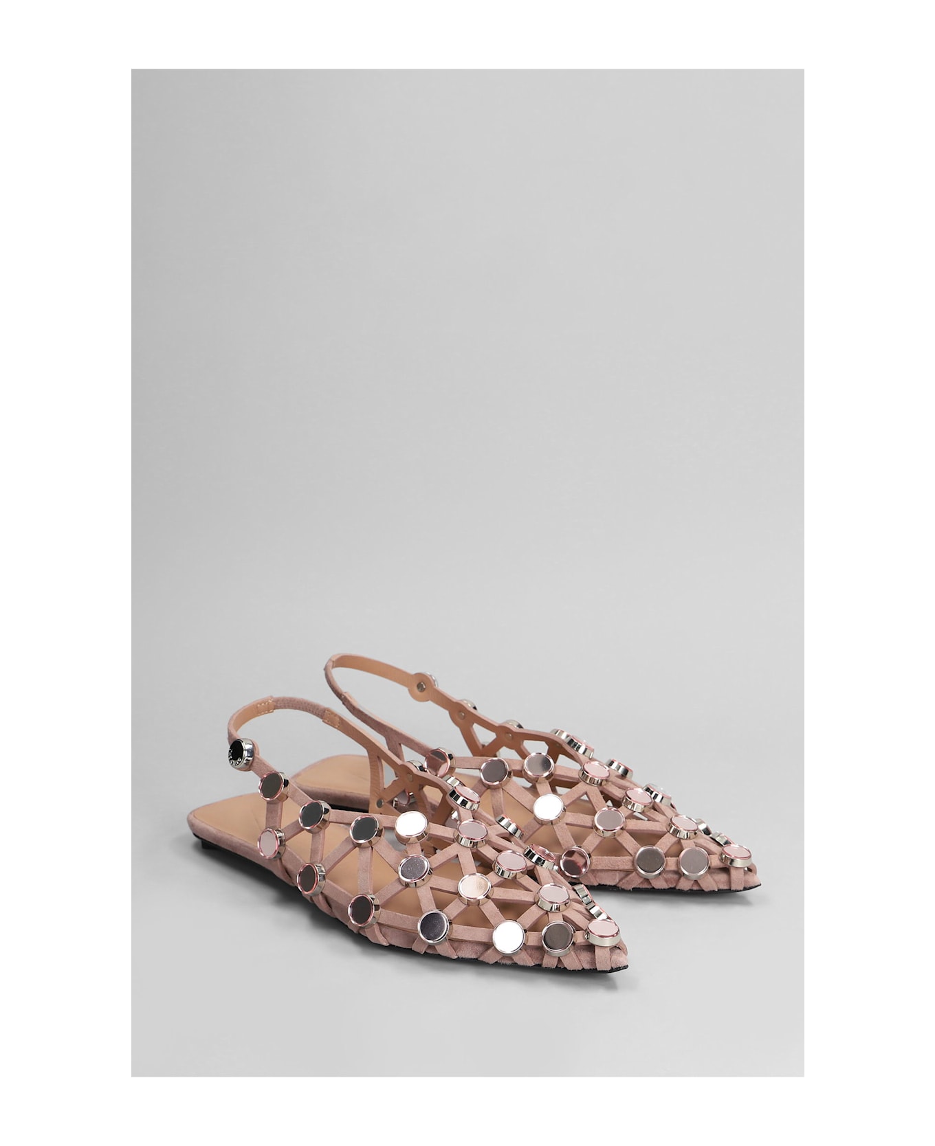 The Attico Grid Flats In Rose-pink Suede - rose-pink