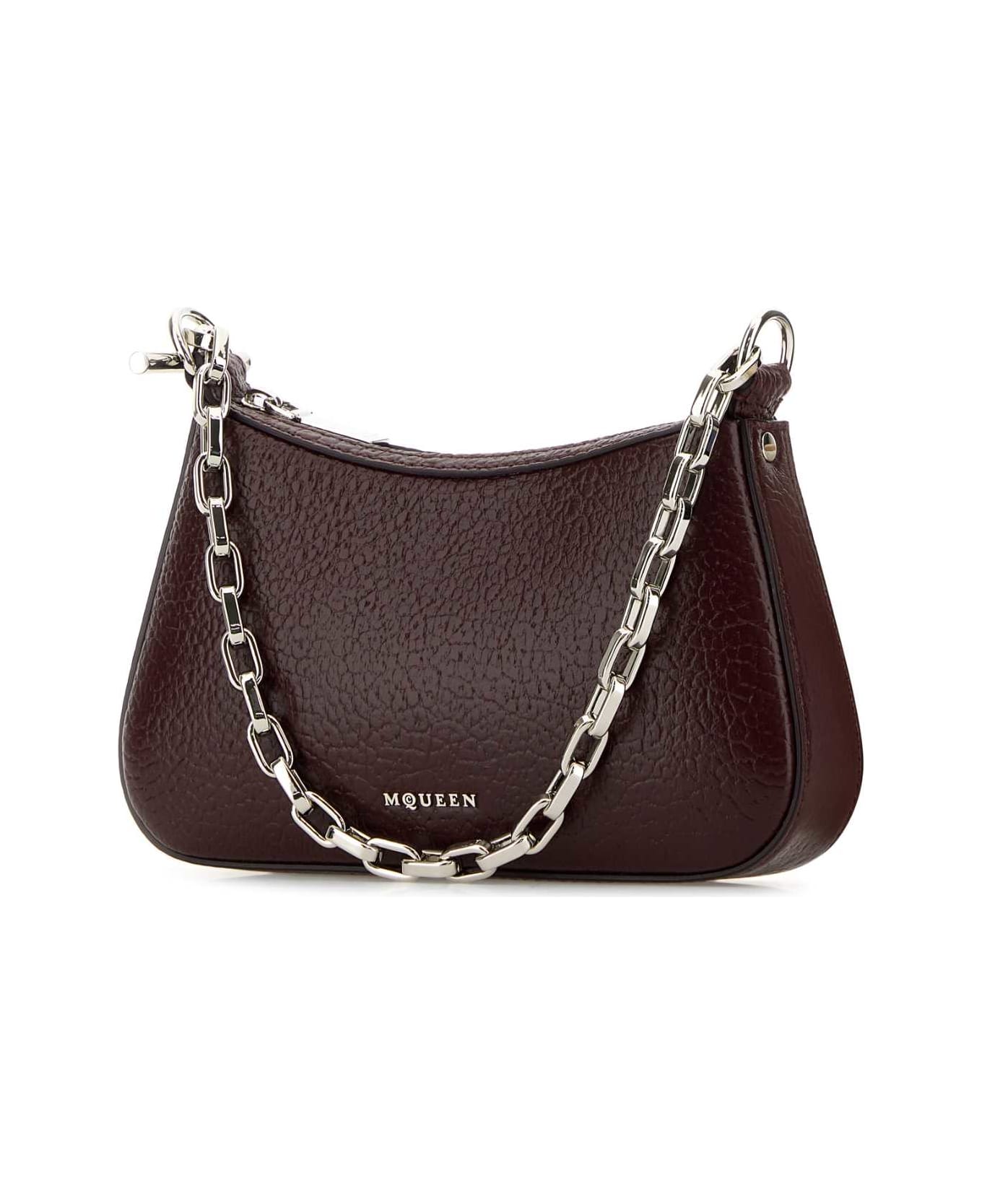 Alexander McQueen Burgundy Leather Mini T-bar Handbag - CRANBERRYSILVER