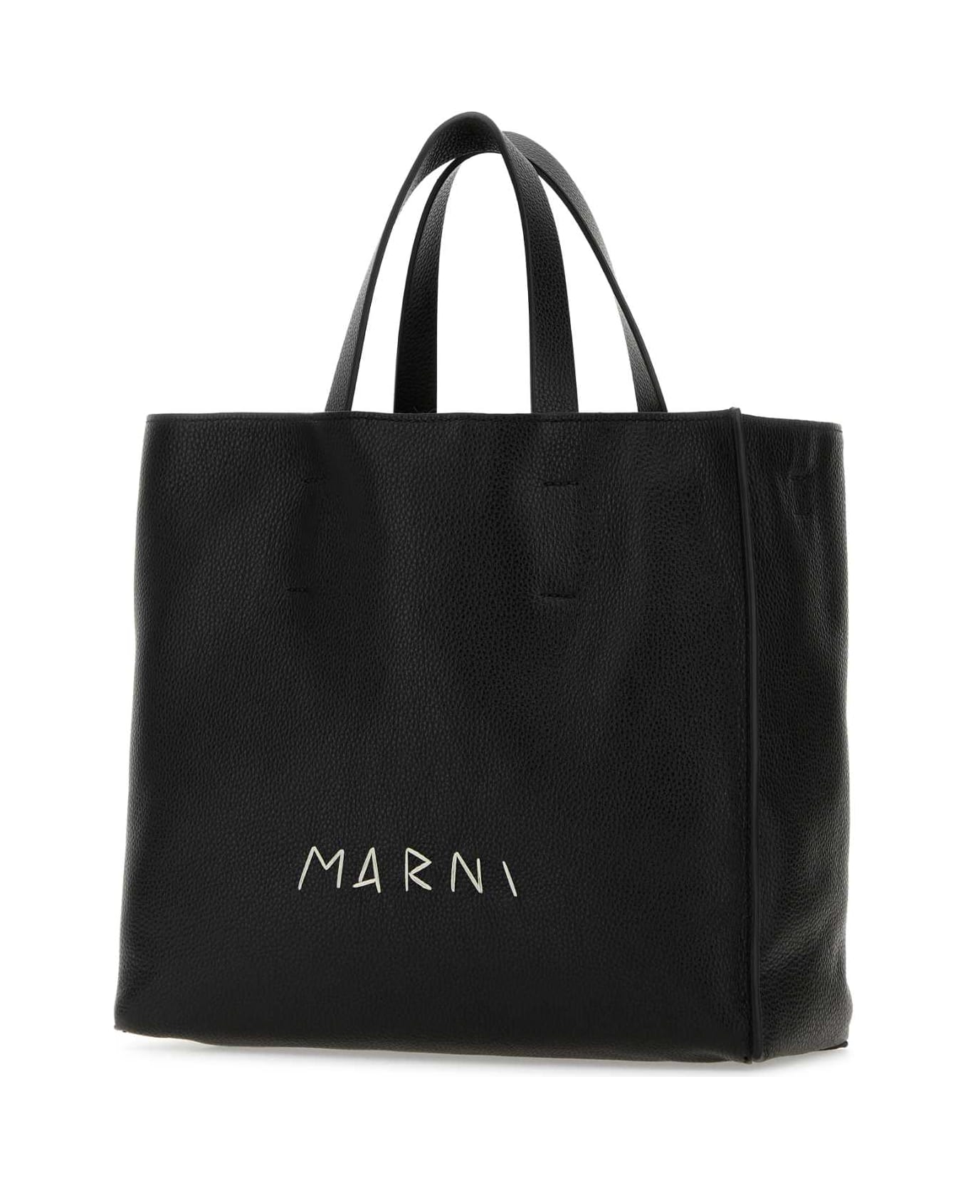 Marni Black Leather Museo Soft Shopping Bag - BLACK