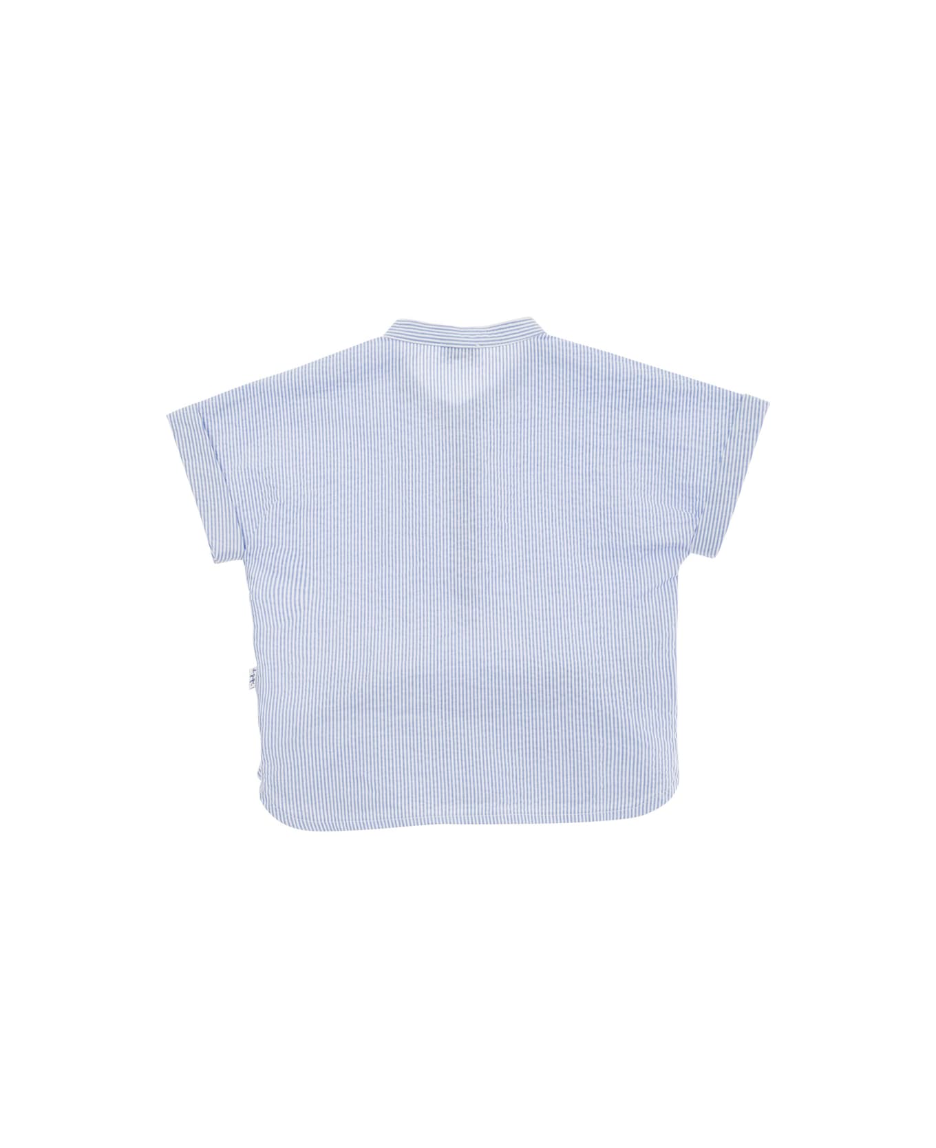 Il Gufo Light Blue And White Shirt And Pants Set In Stretch Cotton Baby - Multicolor