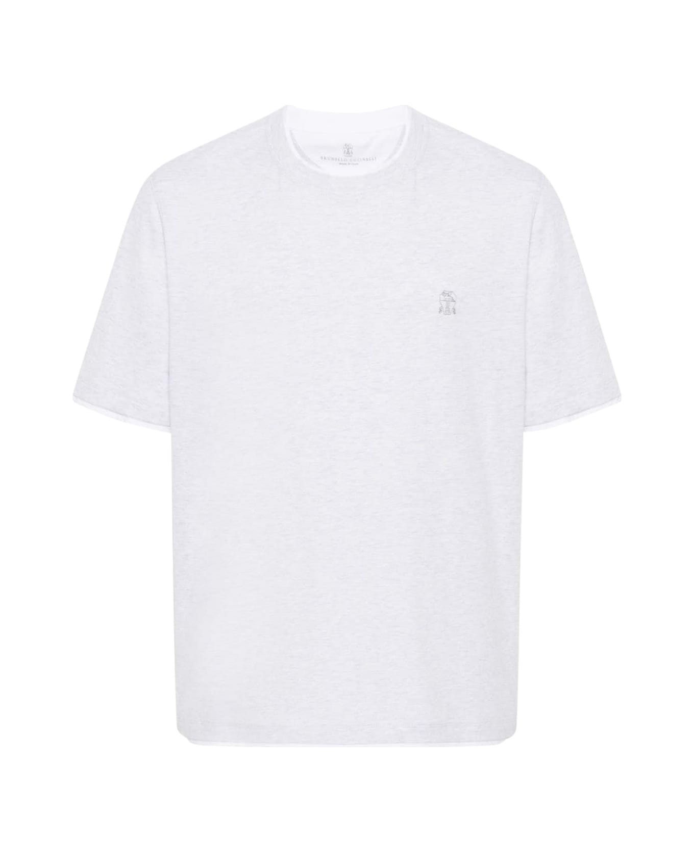 Brunello Cucinelli Logo-embroidered Crewneck T-shirt - Pearl シャツ