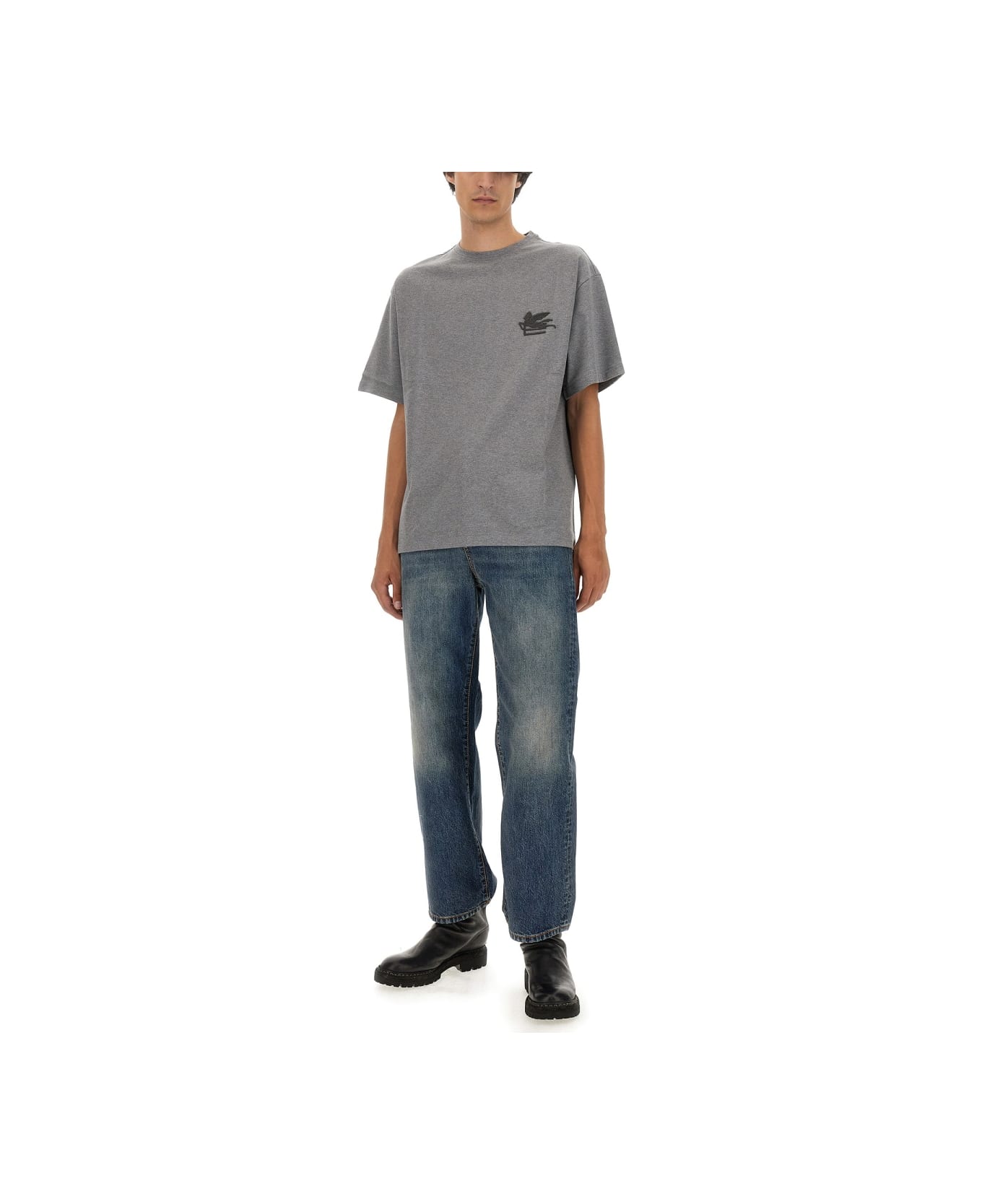 Etro T-shirt With Pegasus Embroidery - GREY