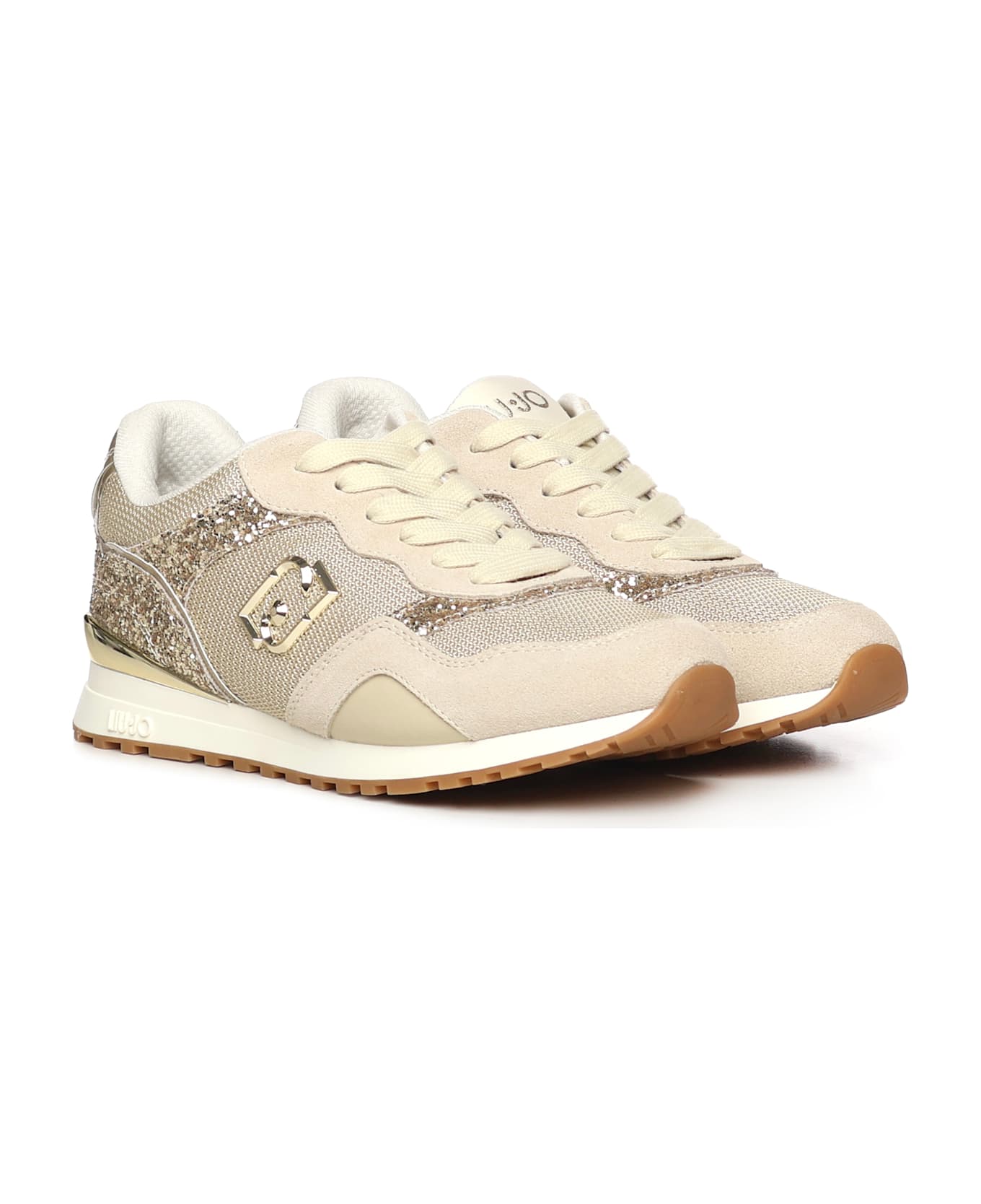 Liu-Jo Glitter And Mesh Sneakers - Light Gold
