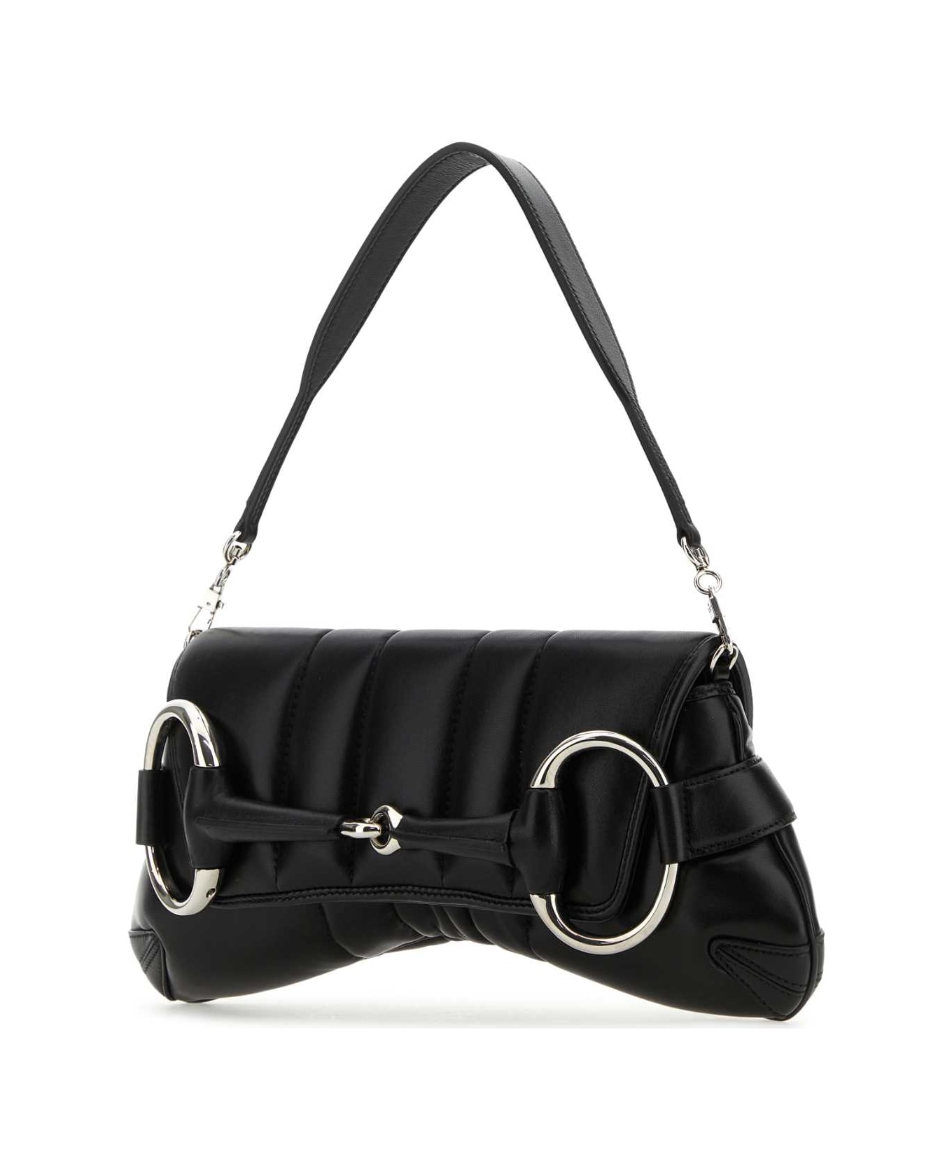Gucci Black Medium Gucci Horsebit Chain Leather Shoulder Bag - 1000