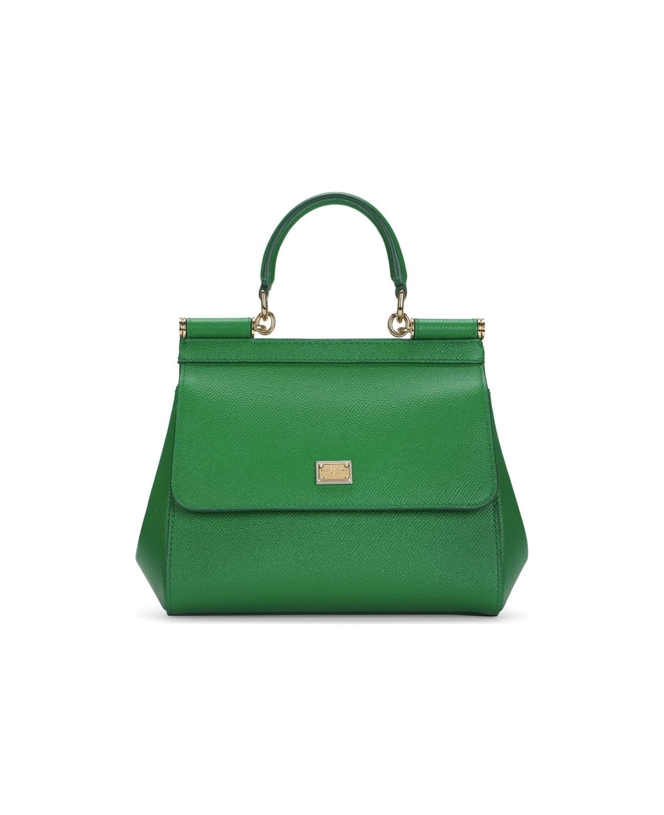 Dolce & Gabbana 'small Sicily' Green Handbag With Branded Galvanic Plaque In Dauphine Leather Woman - Green