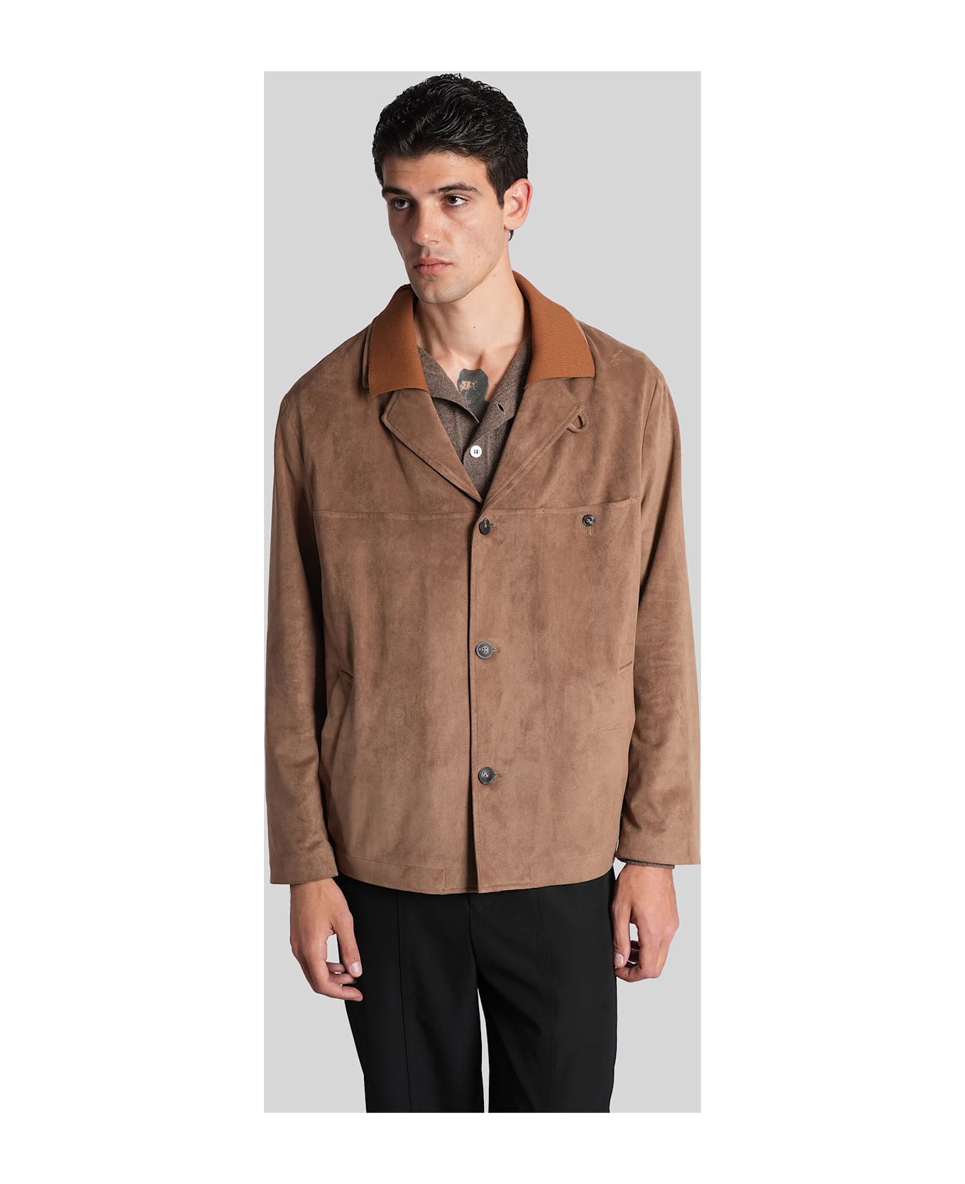 Emporio Armani Leather Jacket In Camel Polyester - Camel