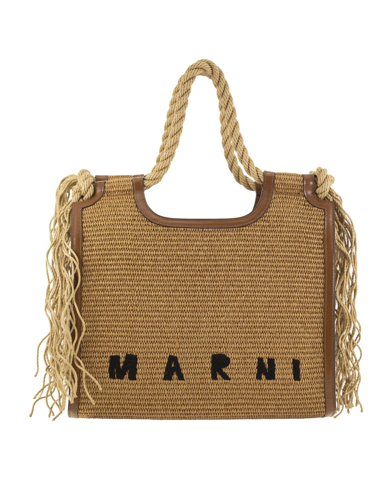 Marni 'marcel Summer' Brown Leather And Fabric Bag - NATURAL トートバッグ