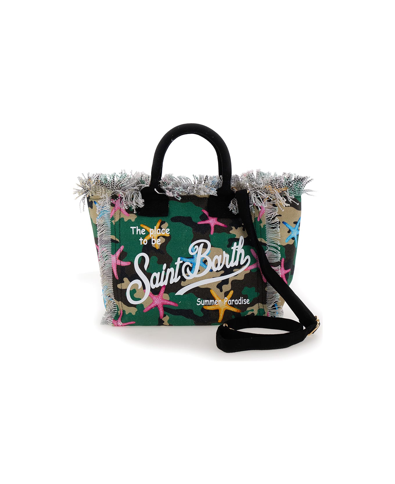 MC2 Saint Barth Multicolor Handbag With Starfish Print In Cotton Canvas Girl - Green