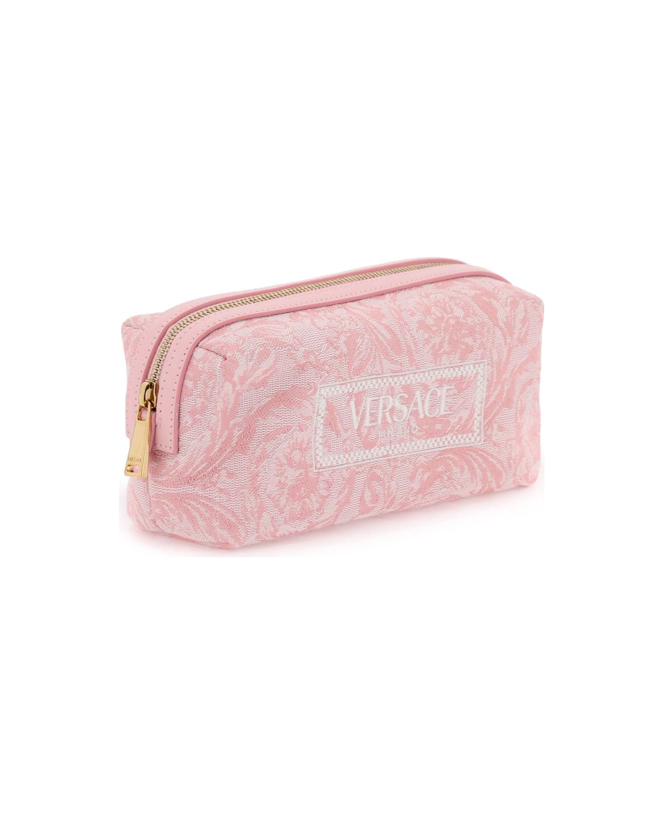 Versace Logo-embroidered Jacquard Zip-up Toiletry Bag - PALE PINK ENGLISH ROSE VE (Pink) クラッチバッグ