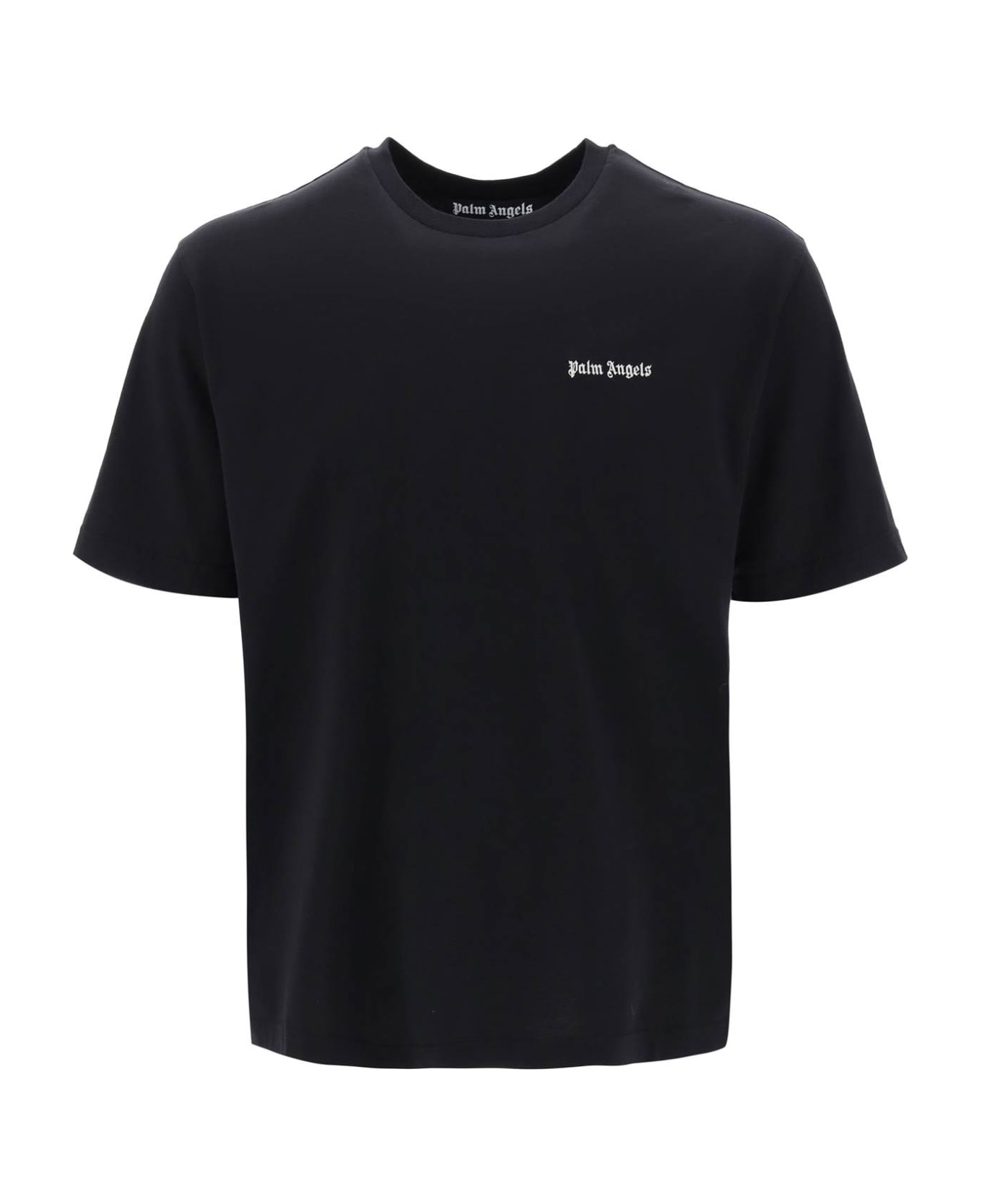 Palm Angels Jersey T-shirt With Logo Embroidery - Black Whit