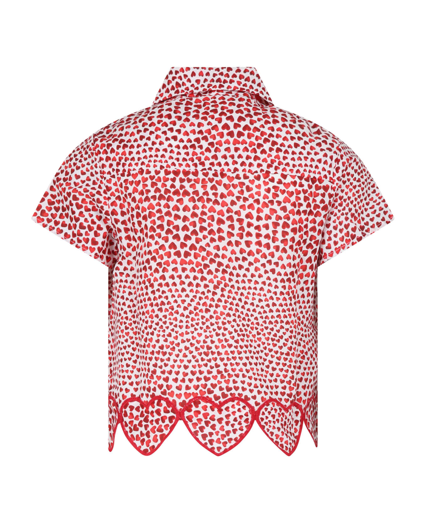 Stella McCartney Kids Red Shirt For Girl With Hearts Print - Red シャツ