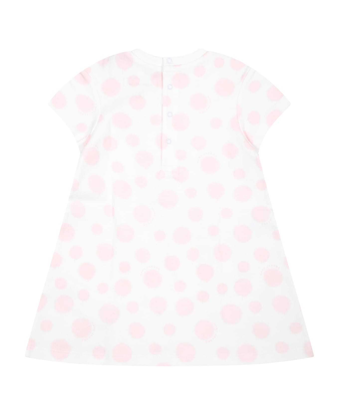 Little Marc Jacobs White Dress For Baby Girl With Print And Polka Dots - White
