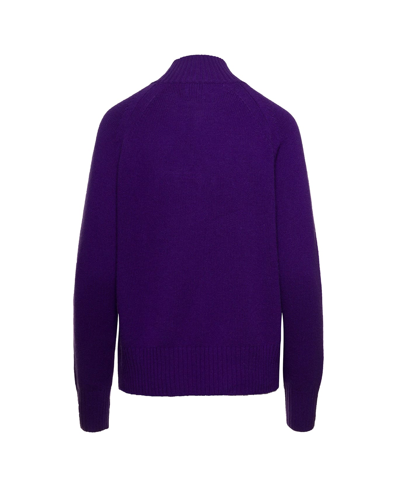 Allude Violet Mockneck Sweater With Ribbed Trim In Cashmere Woman - Violet