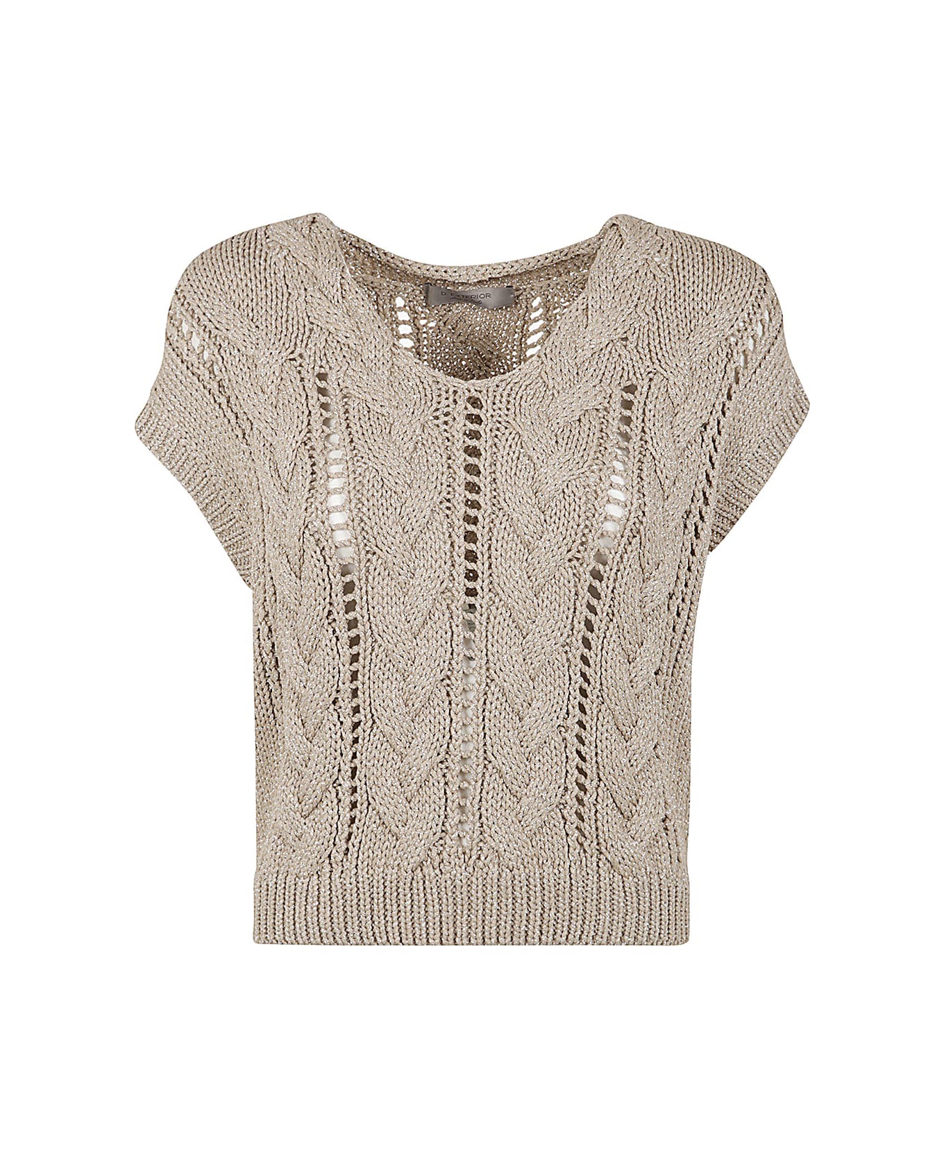 D.Exterior Lux Sleeveless V Neck Braided Sweater - Sand