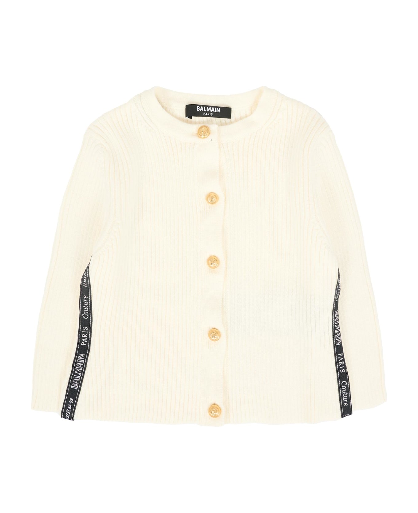 Balmain Ivory Cardigan For Baby Girl With Logo - Ivory