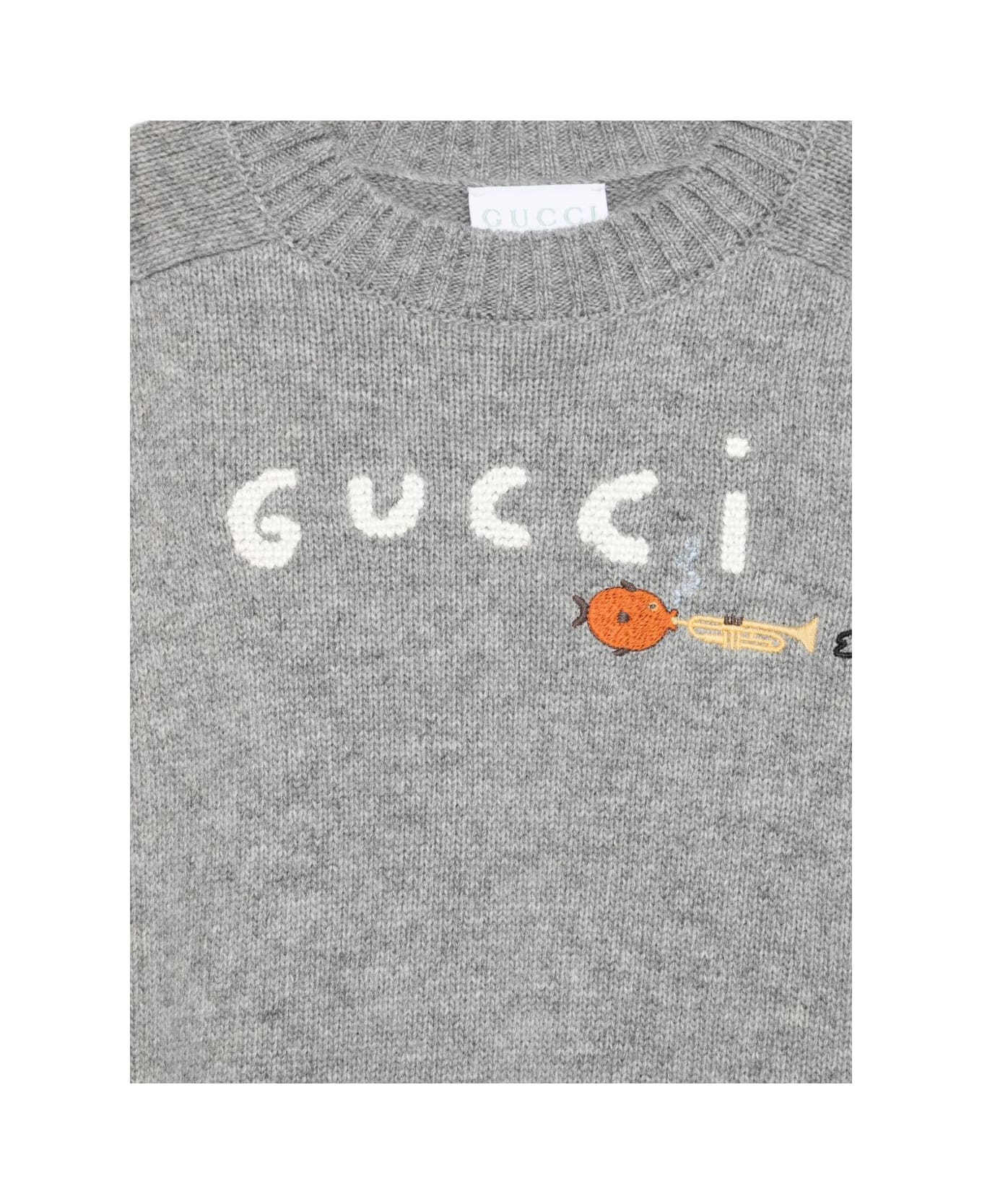 Gucci Kids Wool Sweater With Embroidery - Grey
