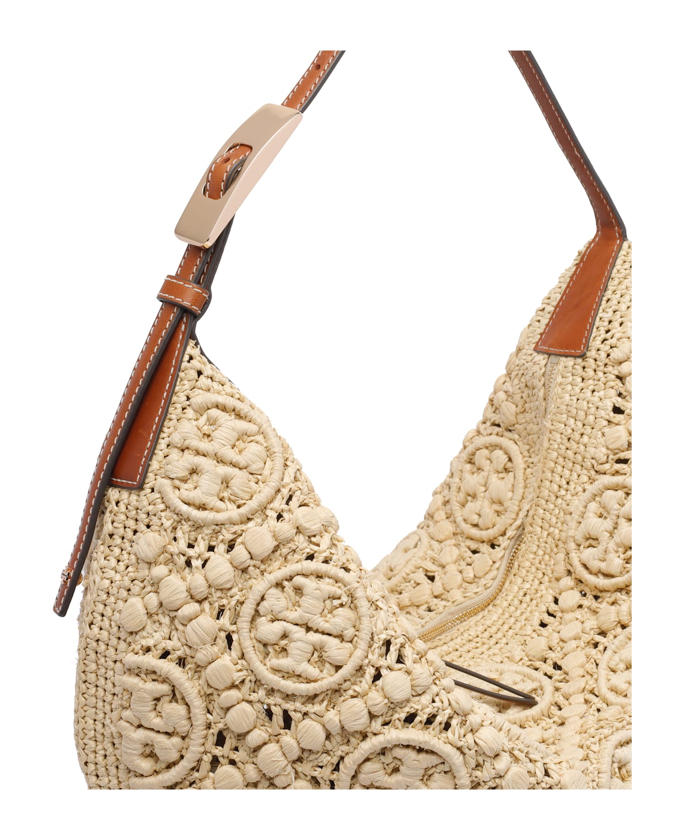 Tory Burch Raffia T Monogram Balloon Bag - Beige