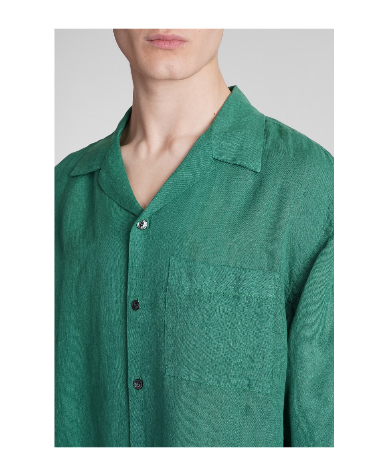 120% Lino Shirt In Green Linen - green シャツ