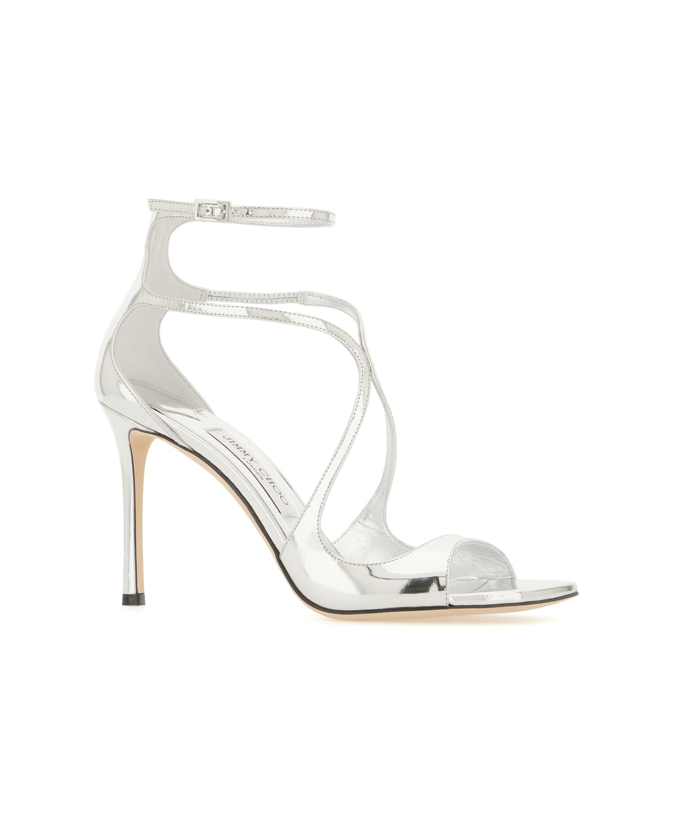 Jimmy Choo Silver Leather Azia 95 Sandals - SILVER