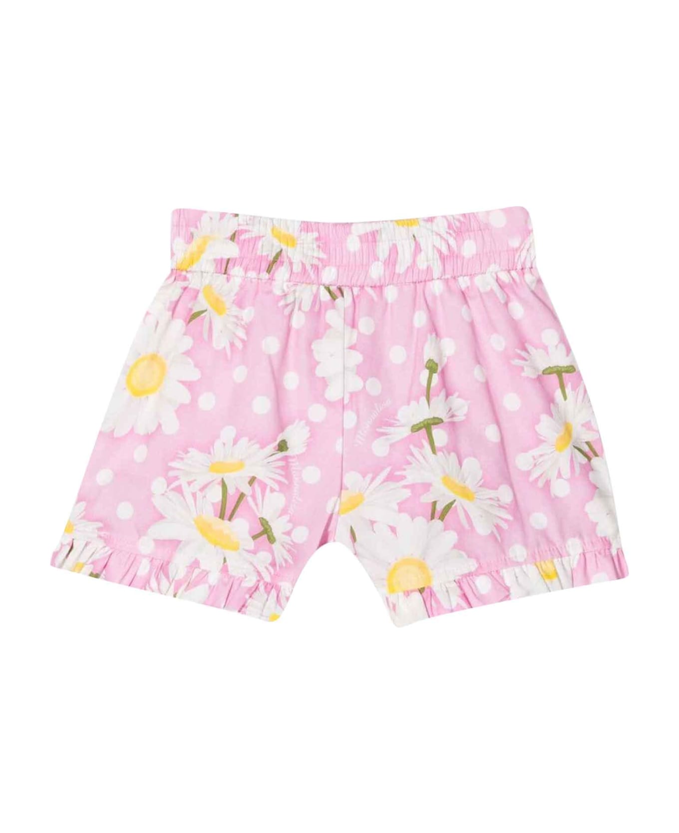 Monnalisa Pink Bermuda Shorts With Flower Print