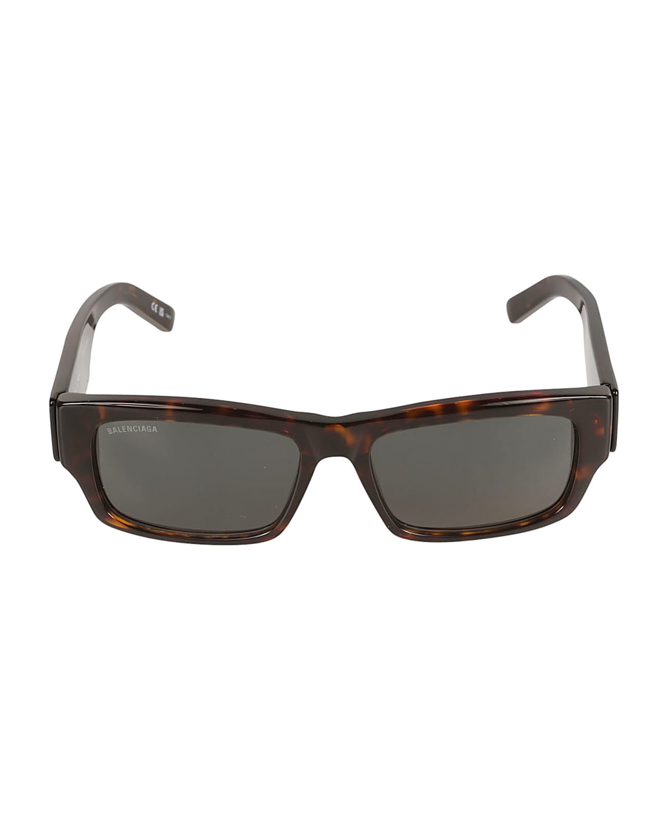 Balenciaga Eyewear Logo Sided Flame Effect Rectangular Frame Sunglasses - Havana/Green