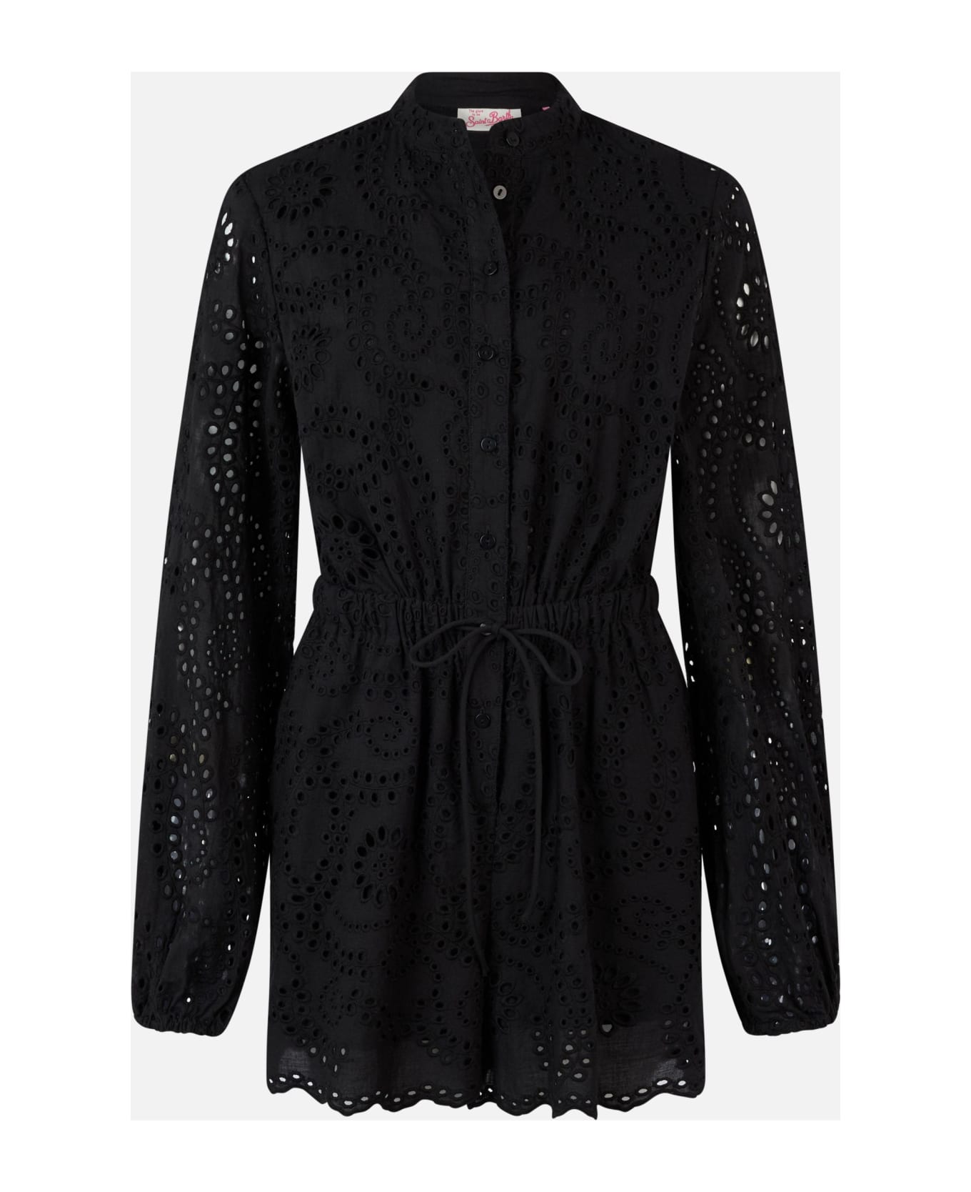 MC2 Saint Barth Woman Black Sangallo Lace Cotton Playsuit Julian - BLACK
