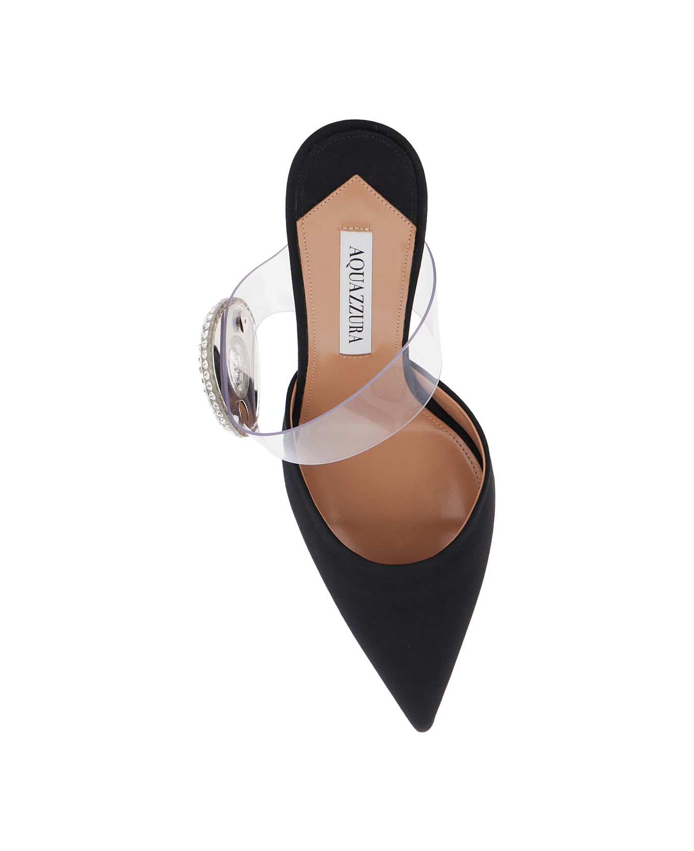 Aquazzura Black Slingback Mules With Crystal Embellishment And Transparent Strap In Suede Woman - Black