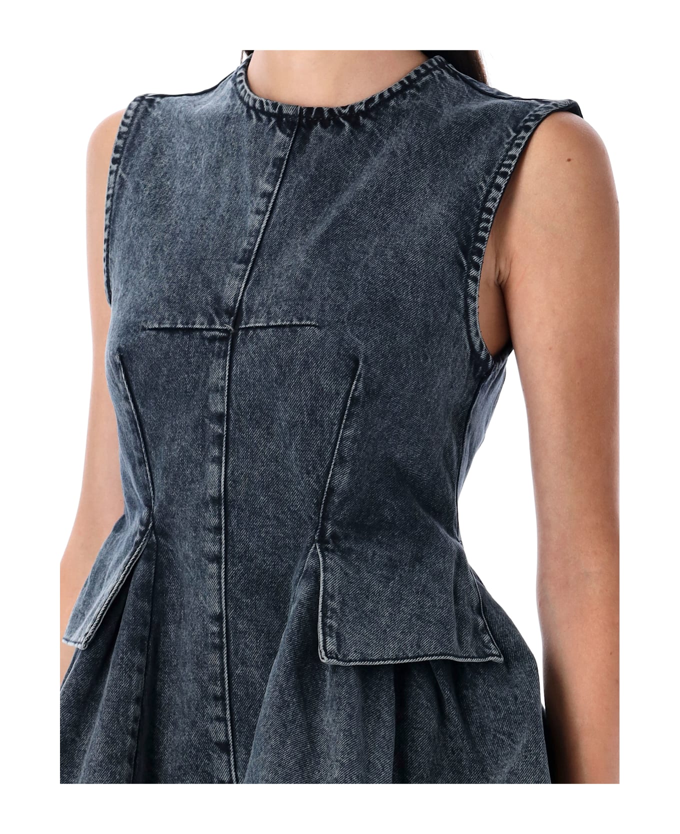 REMAIN Birger Christensen Peplum Denim Top - BLACK