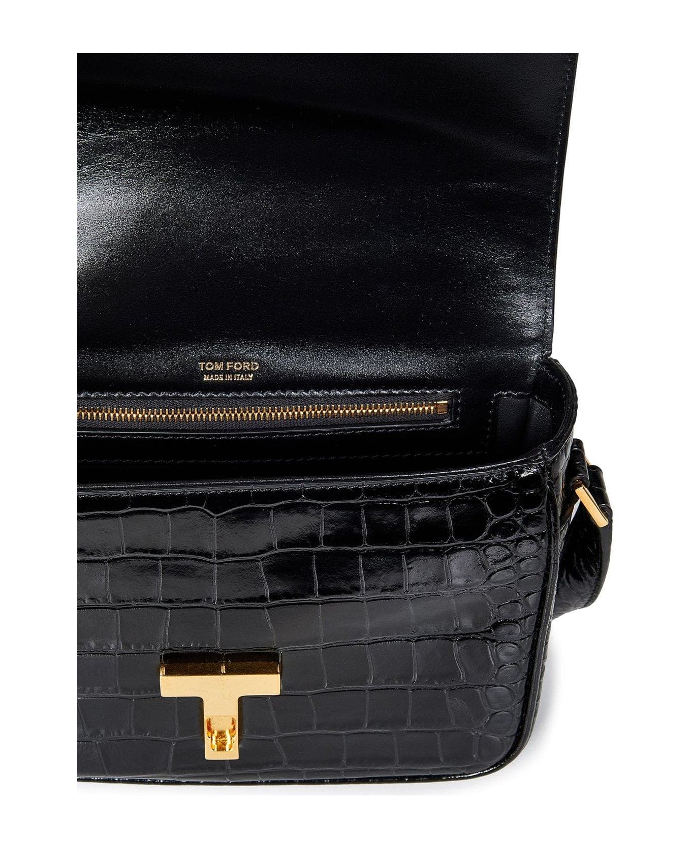 Tom Ford T Logo Embossed Crossbody Bag - BLACK