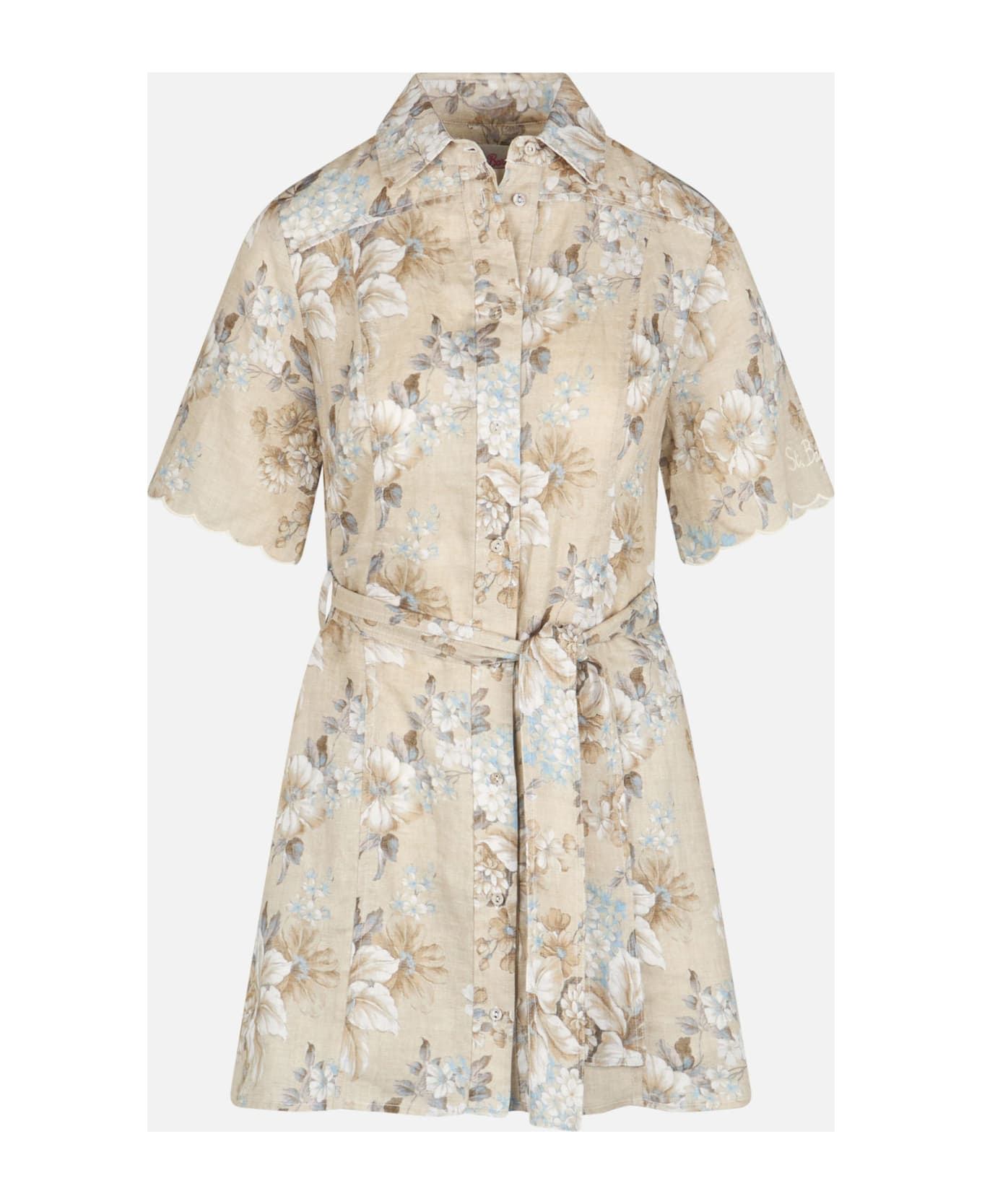 MC2 Saint Barth Woman Flower Linen Dress Hermione - BEIGE