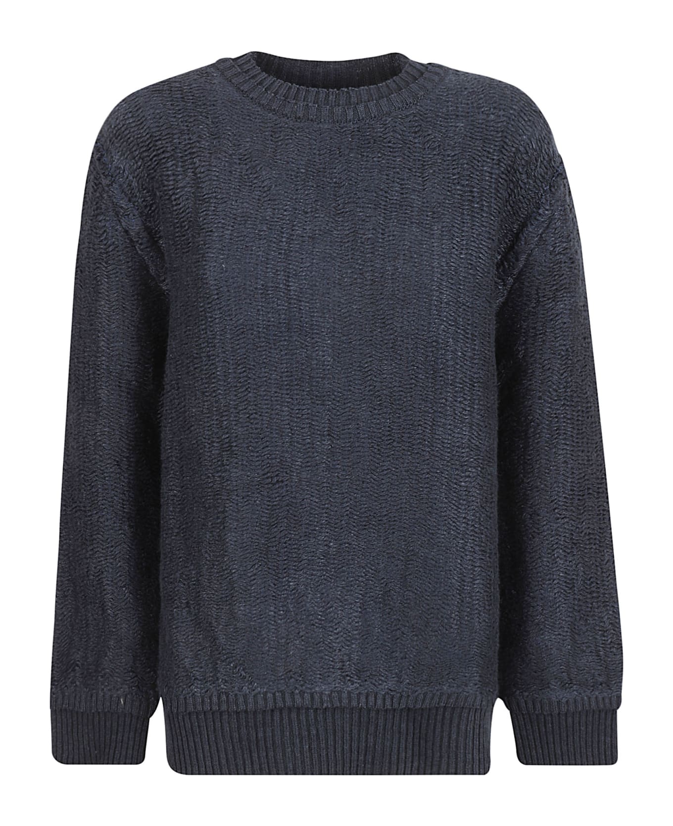 Maison Margiela Rear Logo Rib Trim Woven Sweater - Blue