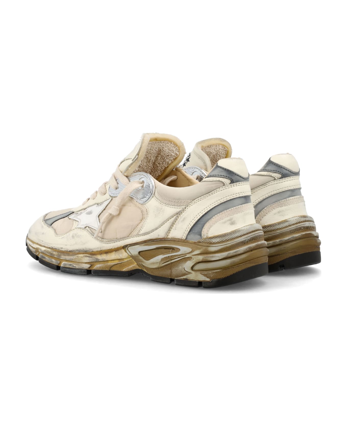 Golden Goose Running Dad Nylon And Nappa Upper With Trims Leather Star - White Beige/White Silver スニーカー