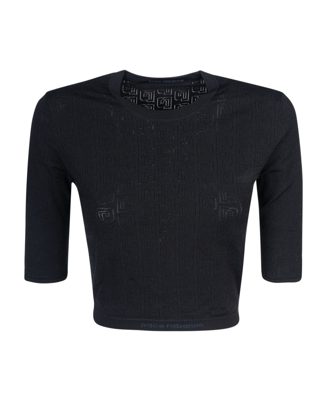 Paco Rabanne Patterned Knit Cropped Top - Black