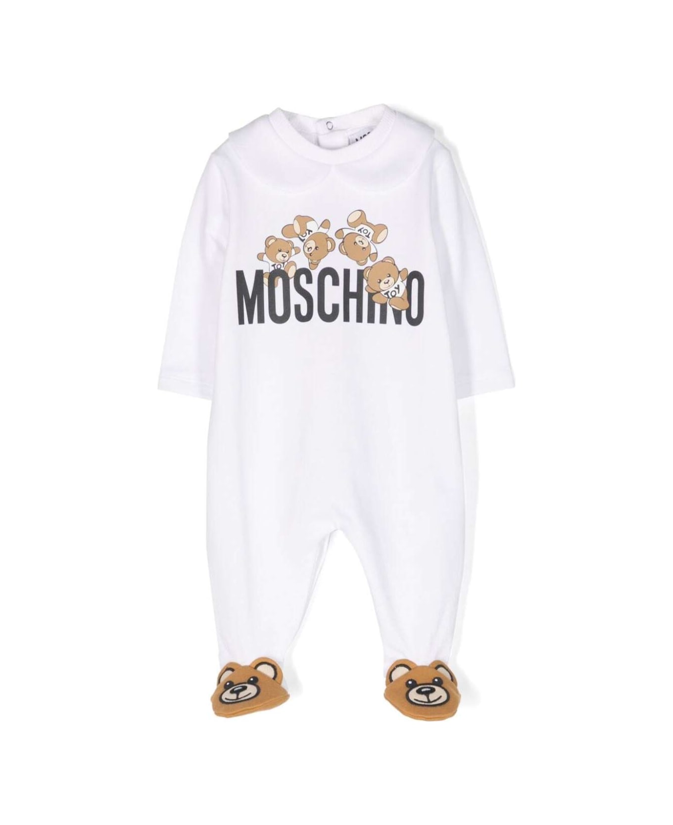 Moschino White Onesie With Teddy Bear Print In Cotton Baby - White
