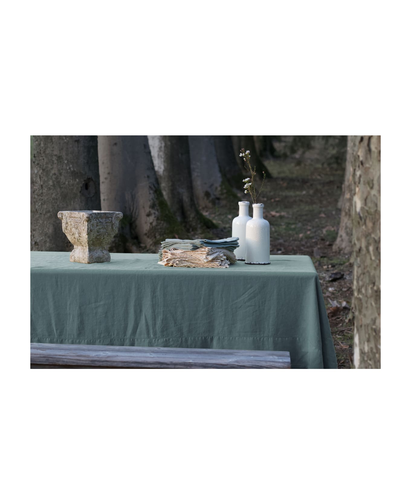 Once Milano Line Tablecloth With Large Border - Sage