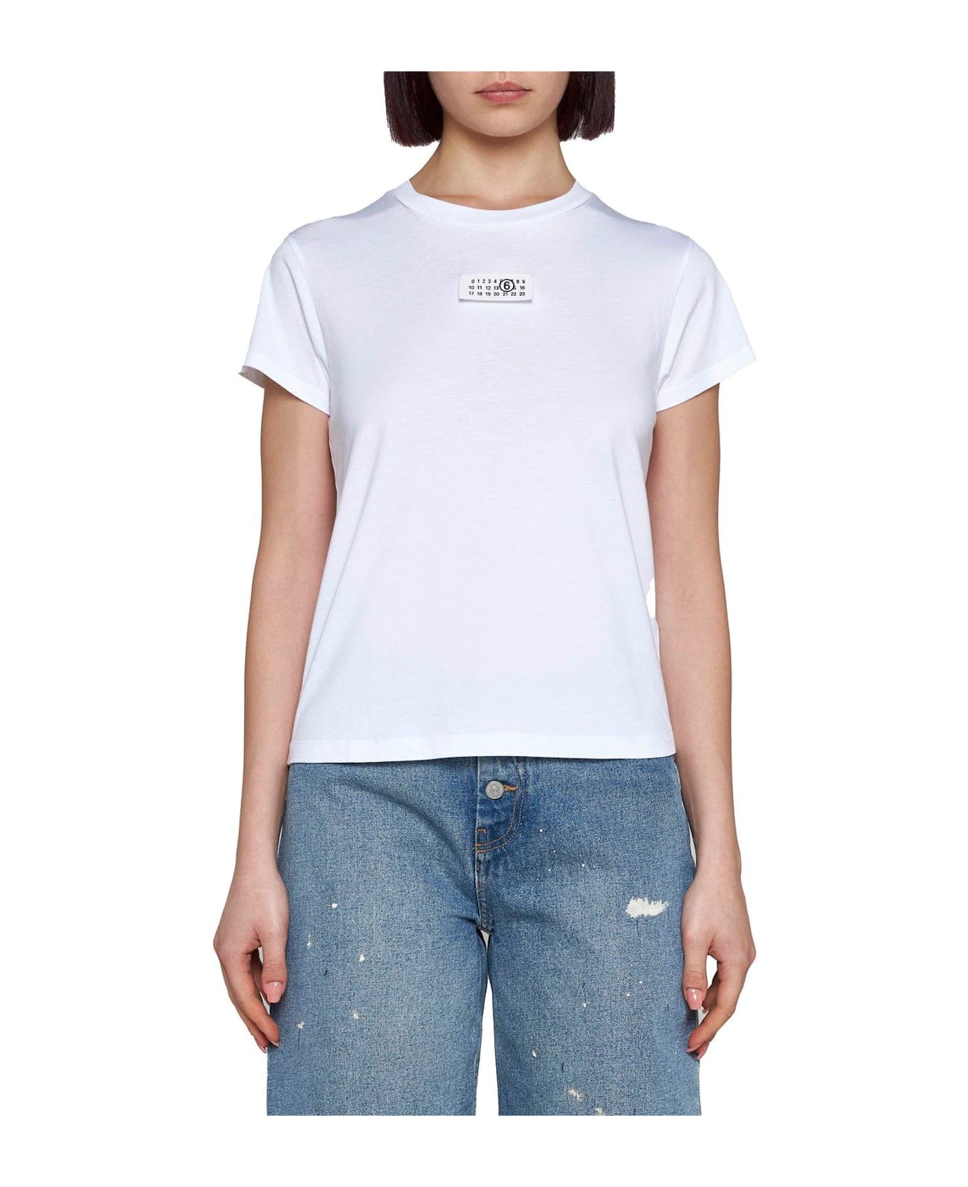 MM6 Maison Margiela Logo Patch Crew Neck T-shirt - White