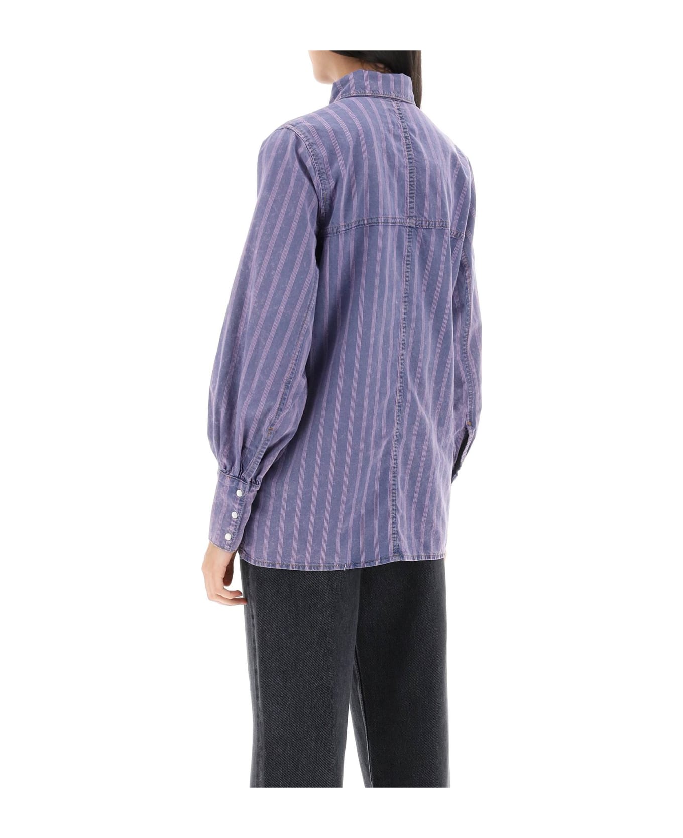 Ganni Striped Denim Shirt - MID BLUE STONE (Purple) シャツ