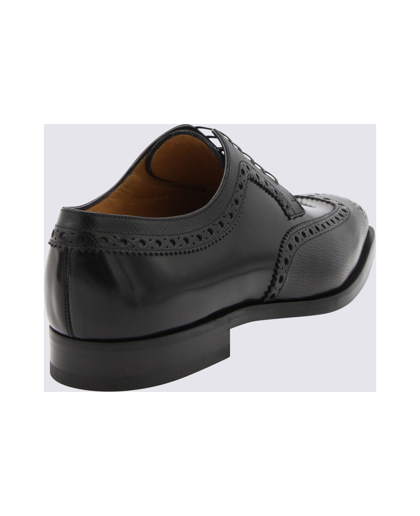Ferragamo Black Leather Lace Up Shoes - Black