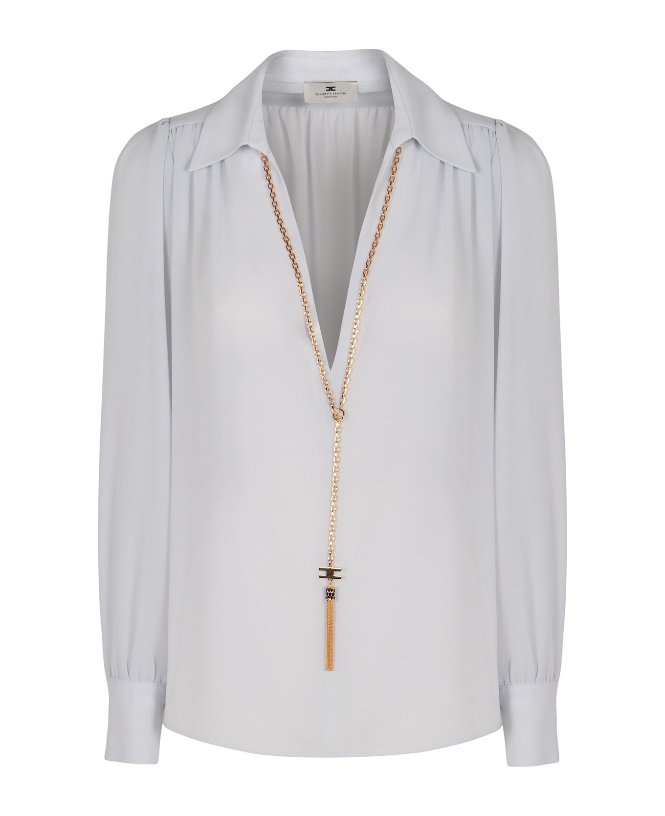 Elisabetta Franchi Shirt In Georgette With Necklace - Light Blue