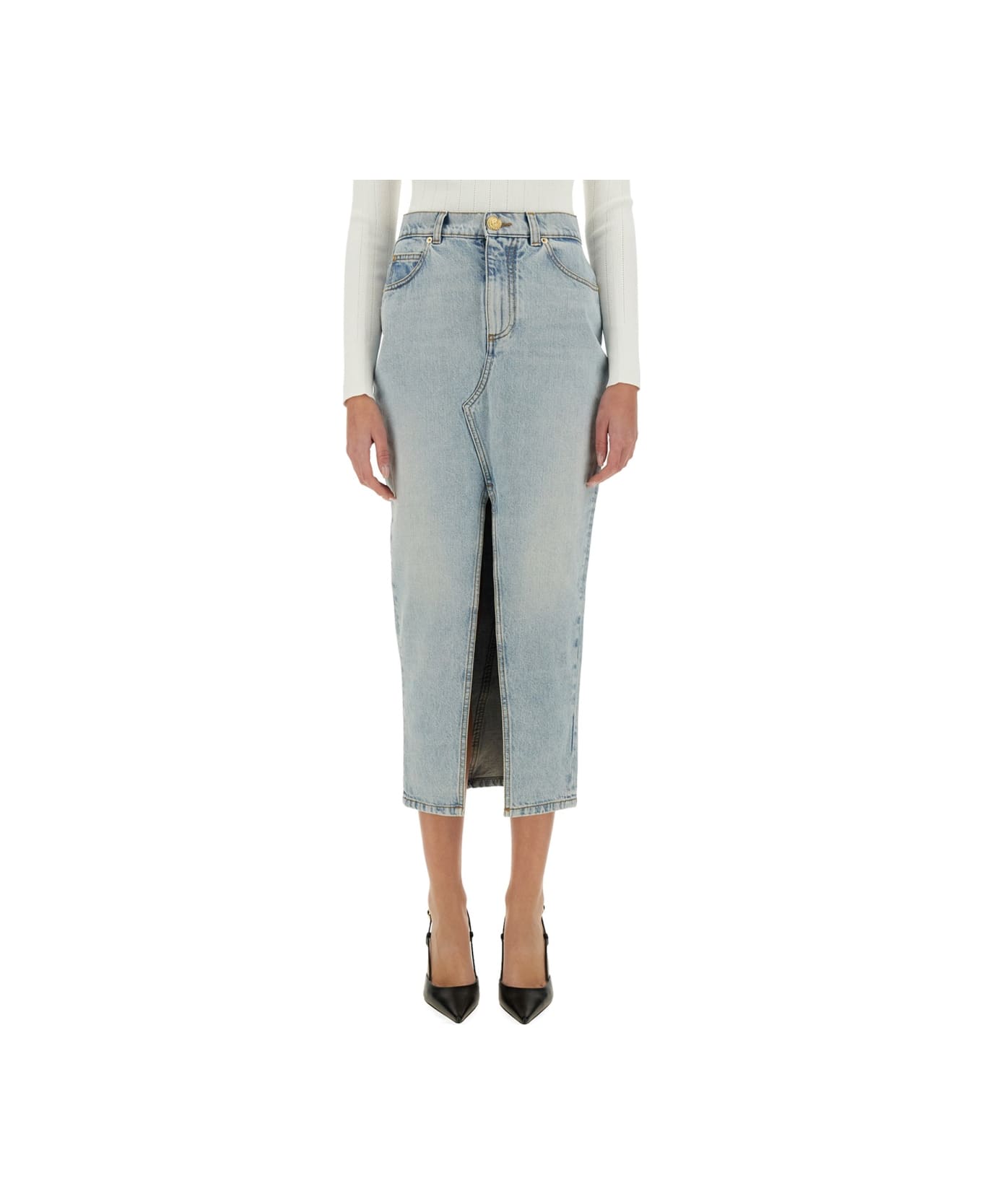 Balmain Denim Midi Skirt - DENIM