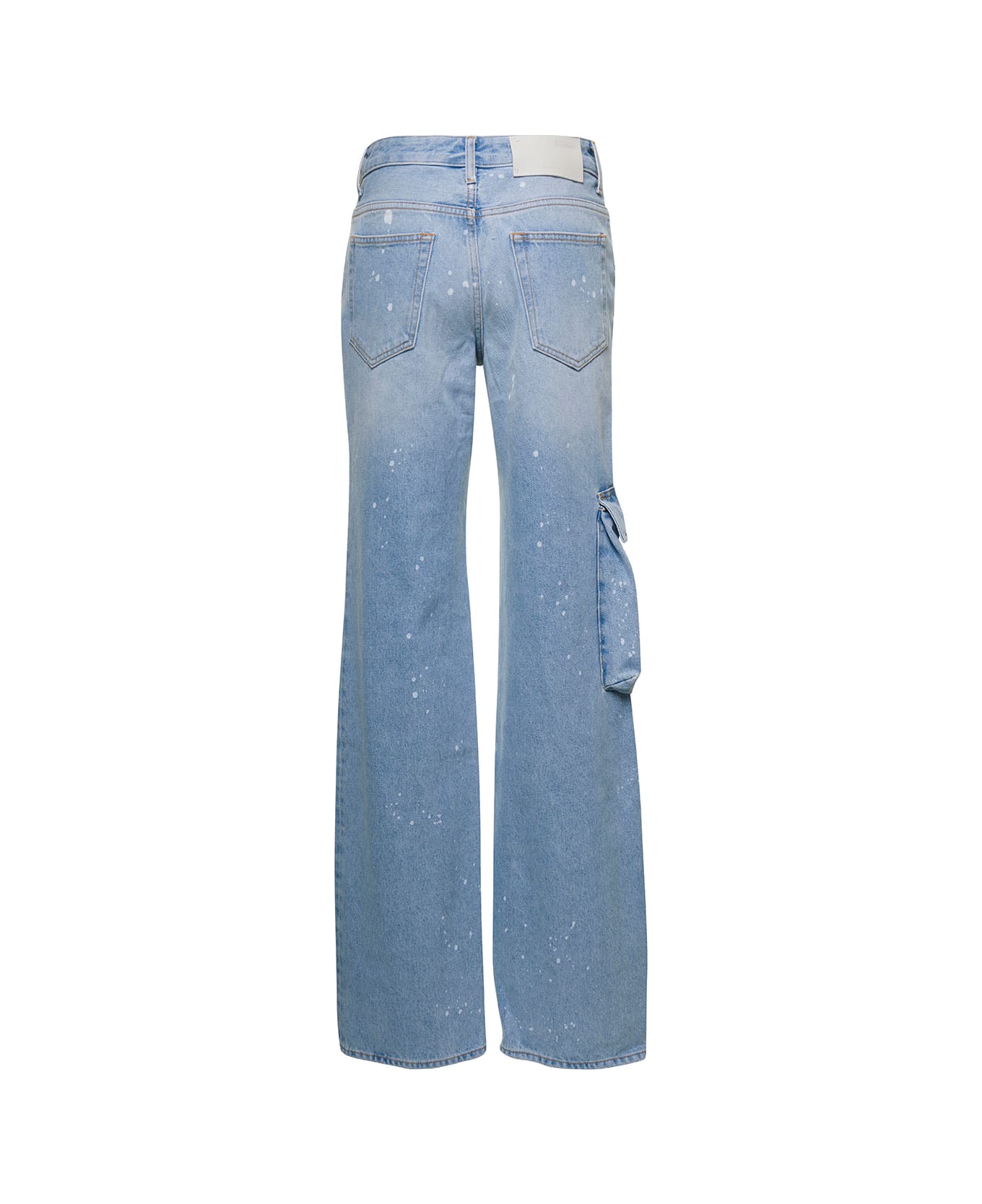 Off-White Light Blue Jeans With Cargo Pocket And Paint Stains In Cotton Denim Woman - Light blue