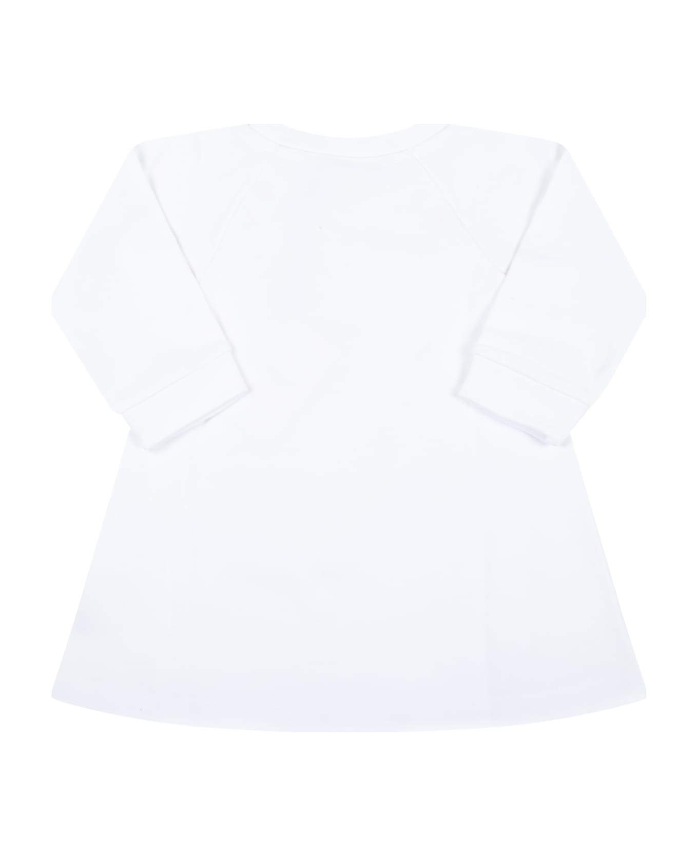 Balmain White Dress For Baby Girl With Gold Logo - White