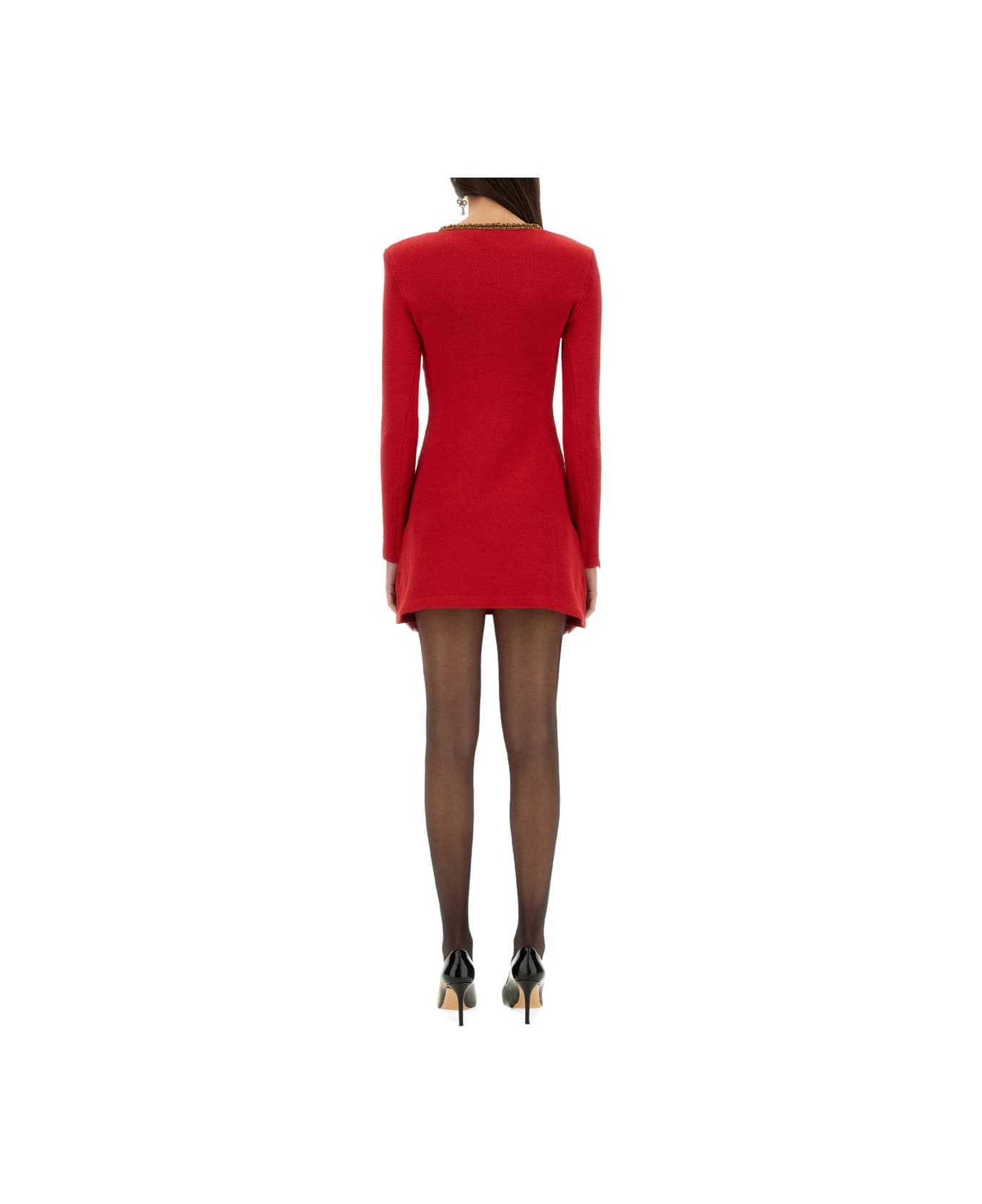 self-portrait Textured Knit Mini Dress - RED