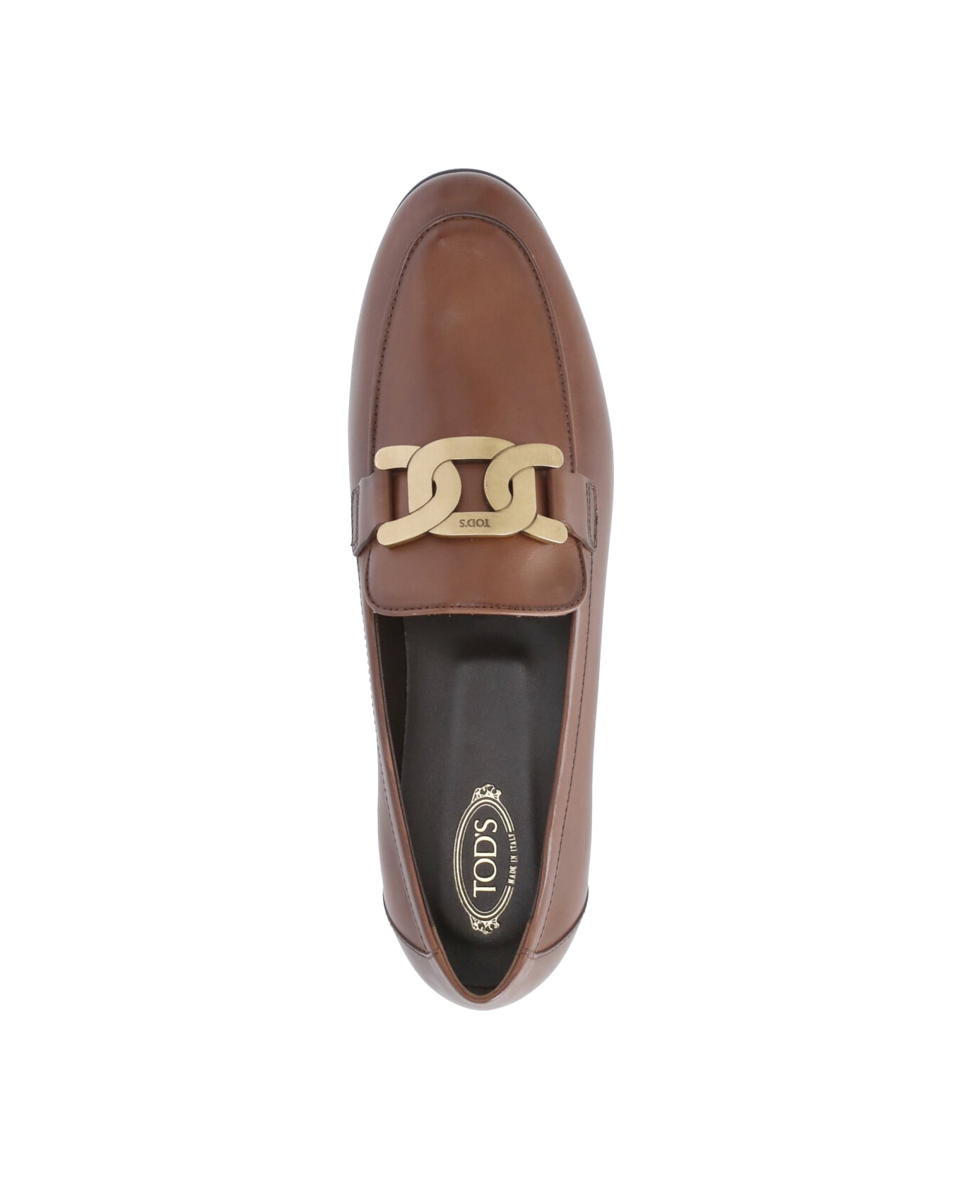 Tod's Leather Loafers With Chain - Brown