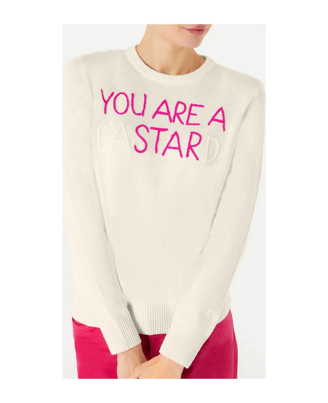 MC2 Saint Barth Woman White Sweater You Are A (ba)star(d) Embroidery - WHITE