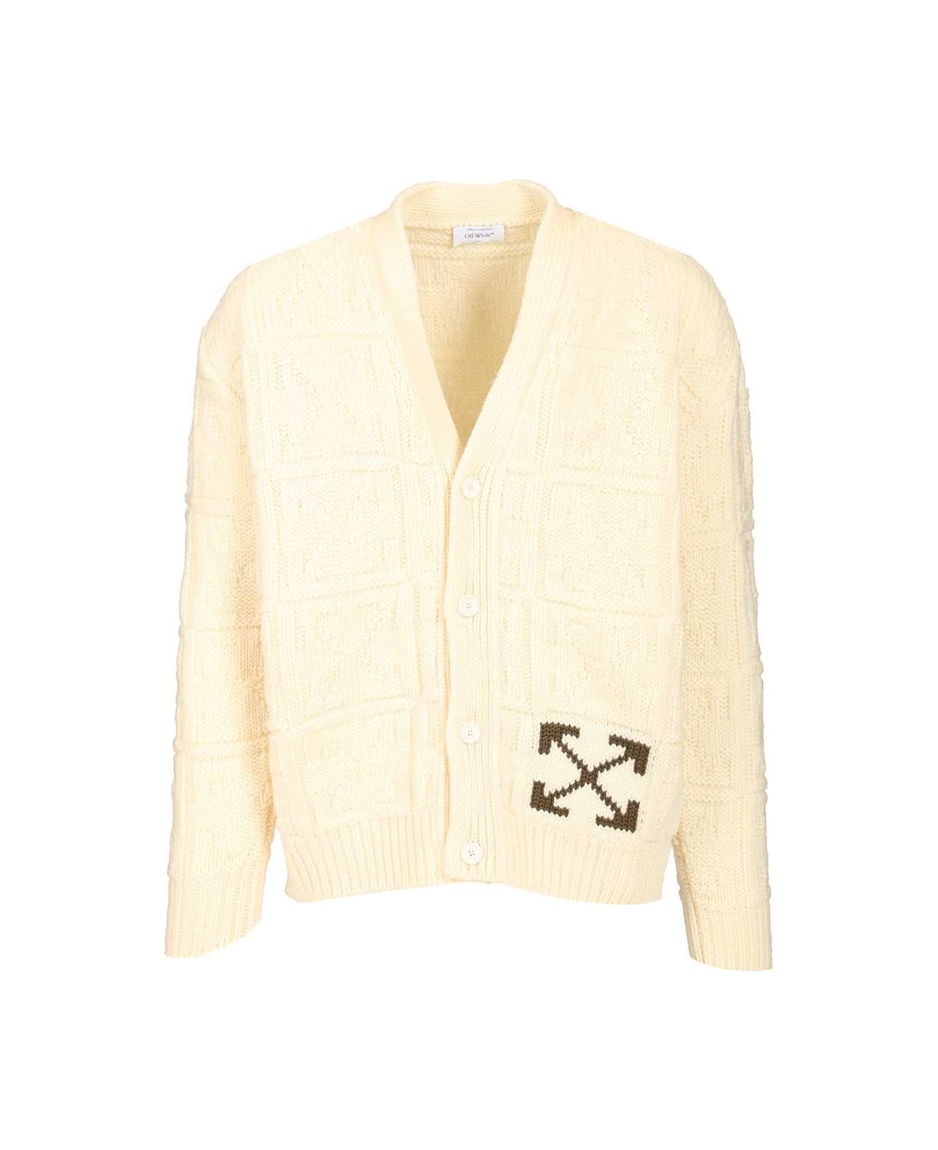 Off-White Arrow 3d Wool Cardigan - BEIGE