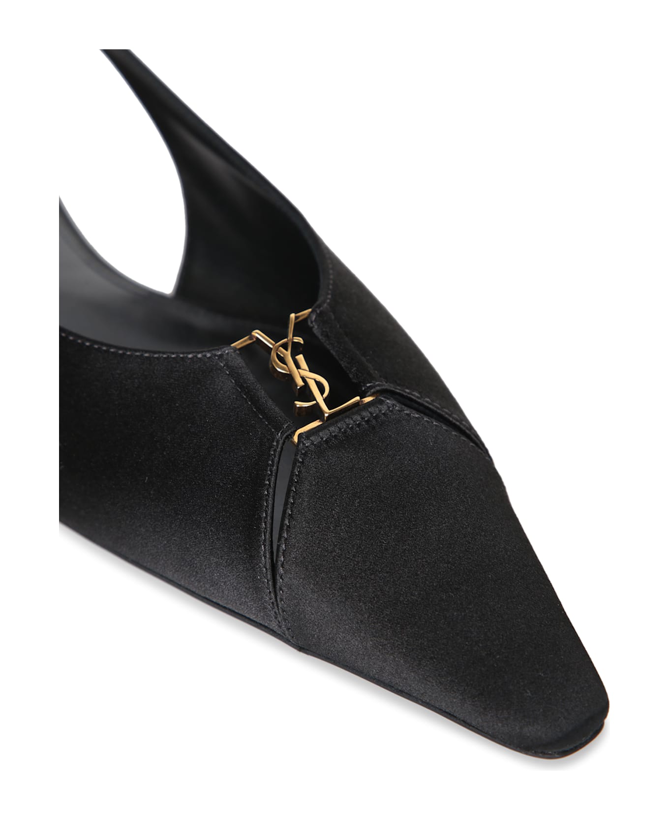 Saint Laurent Sharon Black Satin Slingback Sandal - Black