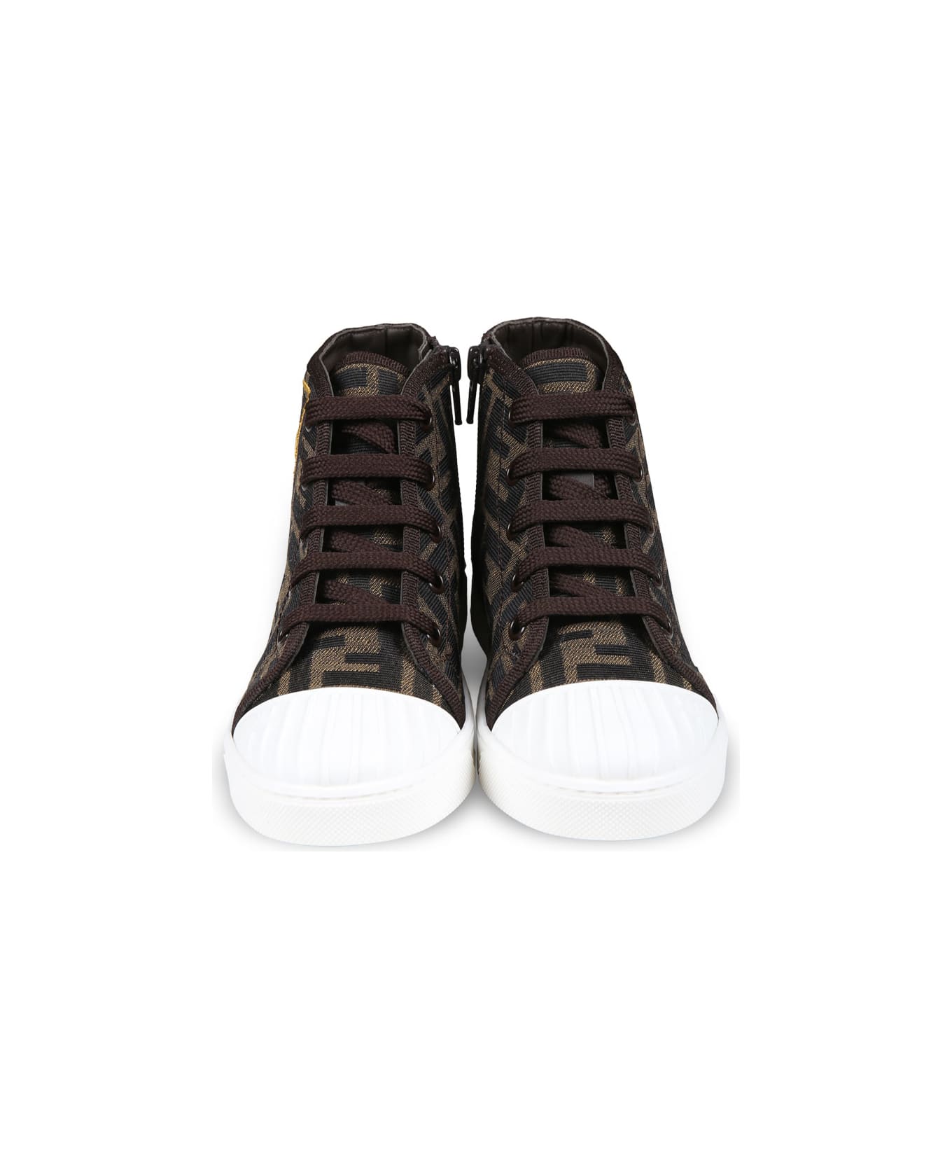 Fendi Brown Sneakers For Kids With Iconic Ff Logo - Brown