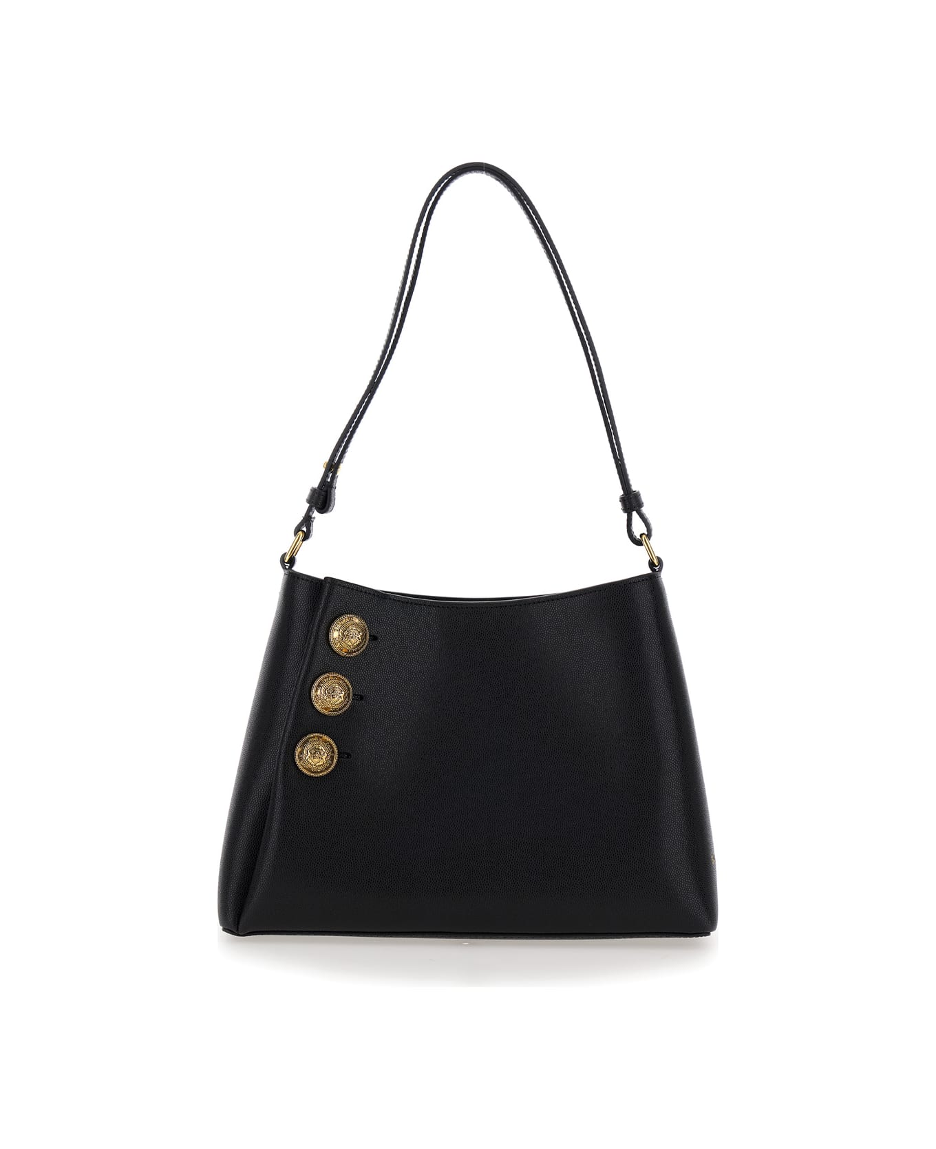 Balmain Black Shoulder Bag With Emblème Motif In Grained Leather Woman - Black トートバッグ